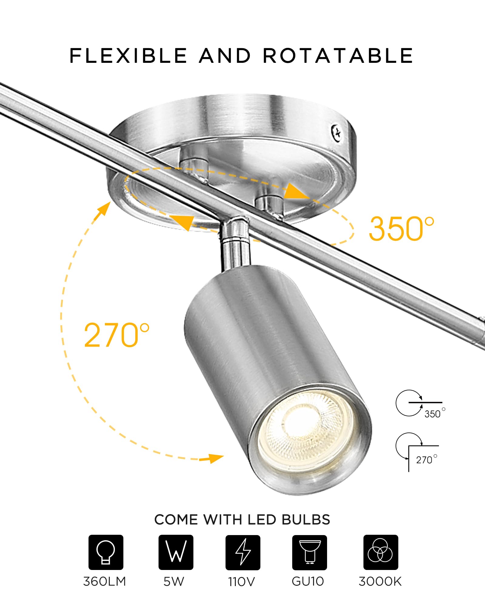 Femila 3000K Led Track Lighting  53 Modern Track Lighting Kit  Come With Bulbs  Brushed Nickel Finish  Gu10 Base  4Fs84Tl-6 Bn