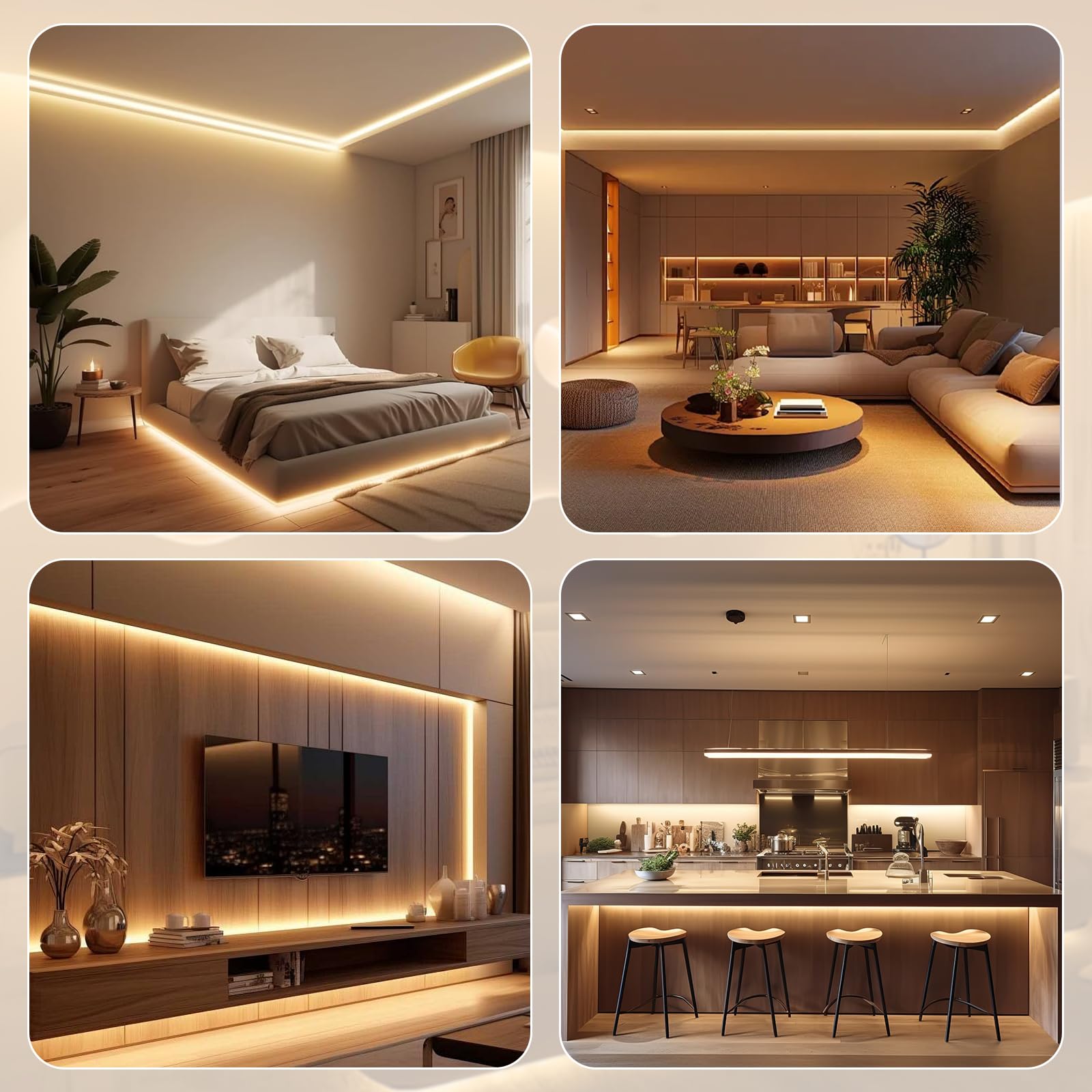Wefomey 65.6Ft Cob Led Strip Light With Remote  3000K Dimmable Bright Warm White Led Lights Strip  Flexible Dc24V Led Tape Light For Bedroom  Kitchen  Diy Lighting (2 Rolls Of 32.8Ft)