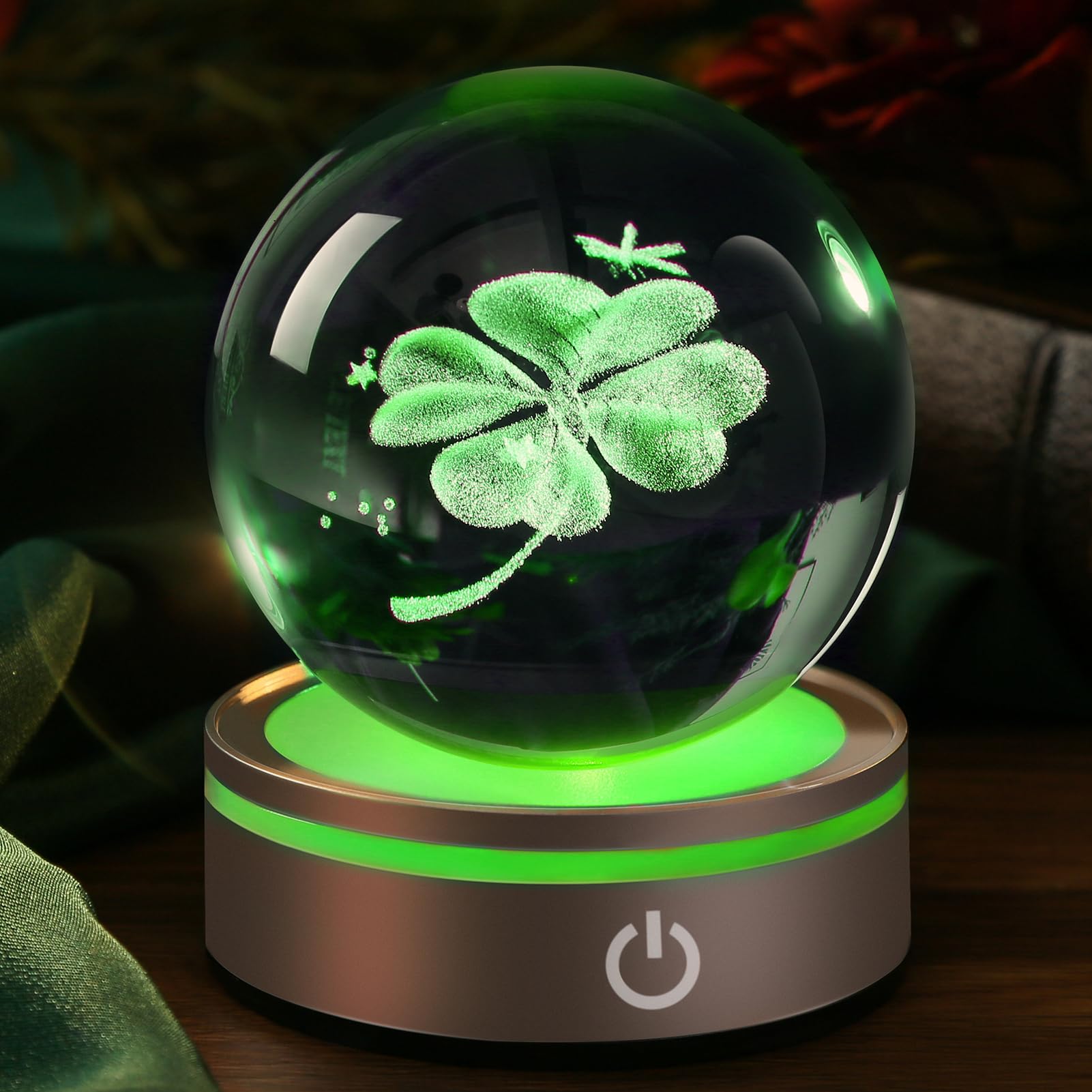 Ifolaina Crystal Ball Lamp  3D Four Leaf Clover K9 Decorative Night Light  Clear  3.15 Inches  Rechargeable Usb  Ideal Gift For Her Birthday  Wedding  Anniversary