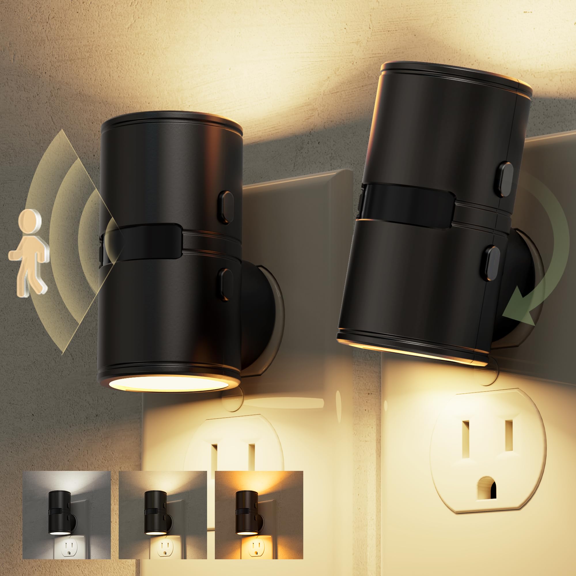 L LOHAS LED Motion Sensor Night Light, Mini Motion Activated Night Lights Plug into Wall, Rotating Motion Sensor Light Indoor, A