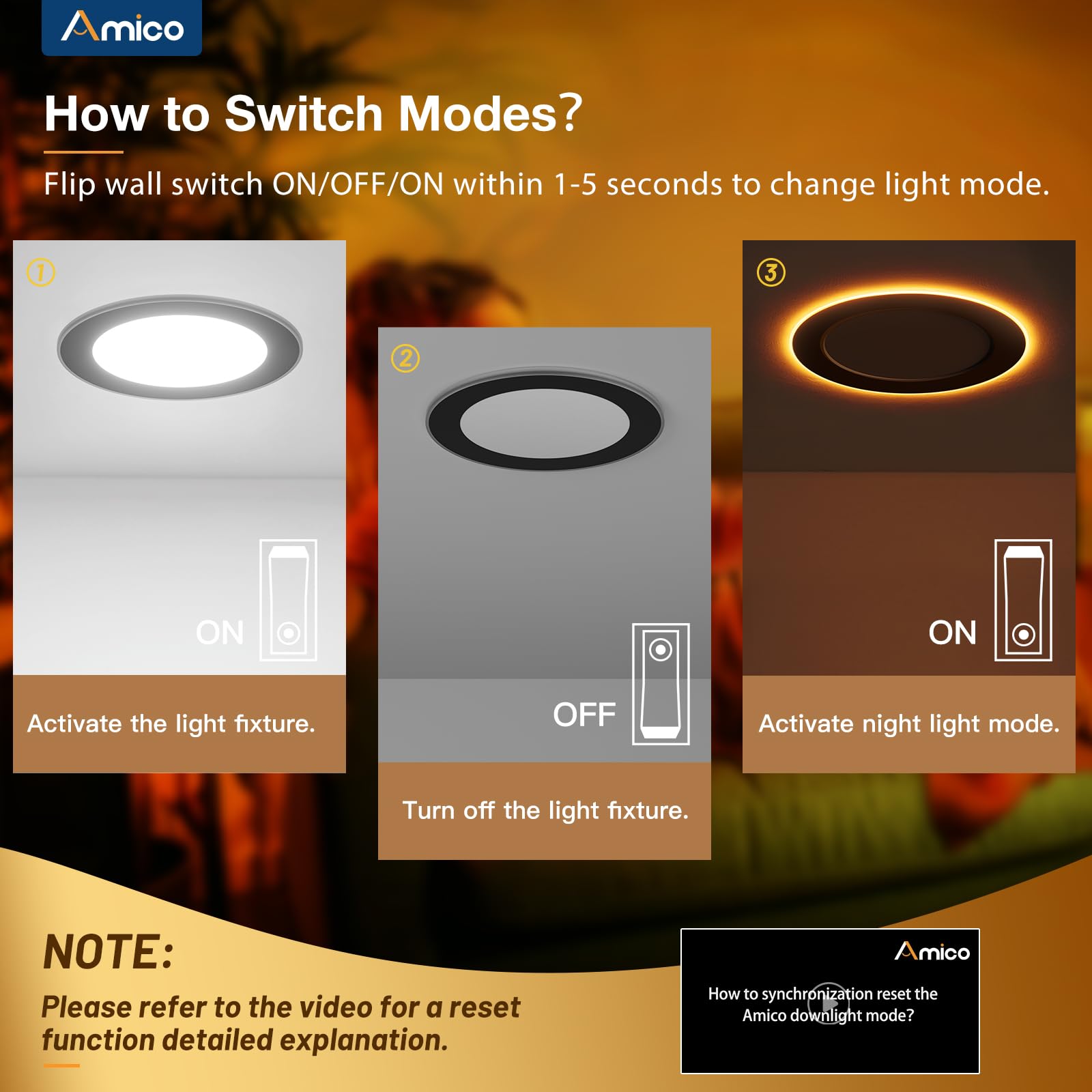 Amico 6 Pack Black 4 Inch 5Cct Led Recessed Ceiling Light With Night Light, 2700K/3000K/3500K/4000K/5000K Selectable Ultra-Thin