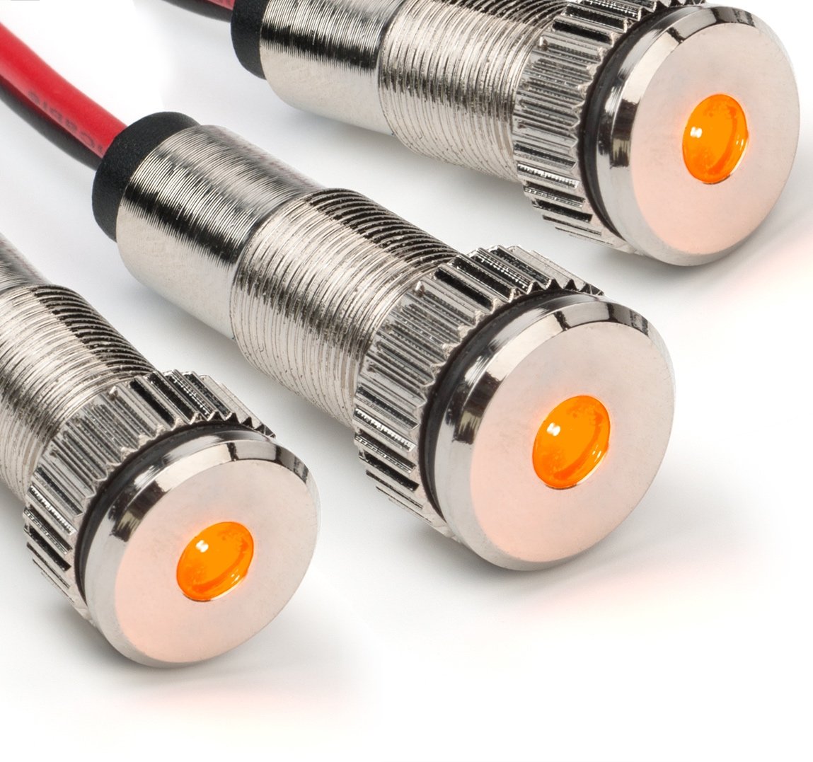 3 Pack Of Plug-N-Play Instrument Cluster Led Indicator Light Dash Bulbs. Aluminum Pilot Lights. Color Acrylic Lens. Flush Panel Mount 5/16&quot; 8Mm 12V For Speedometer Odometer (Silver Bezel, Amber Led)