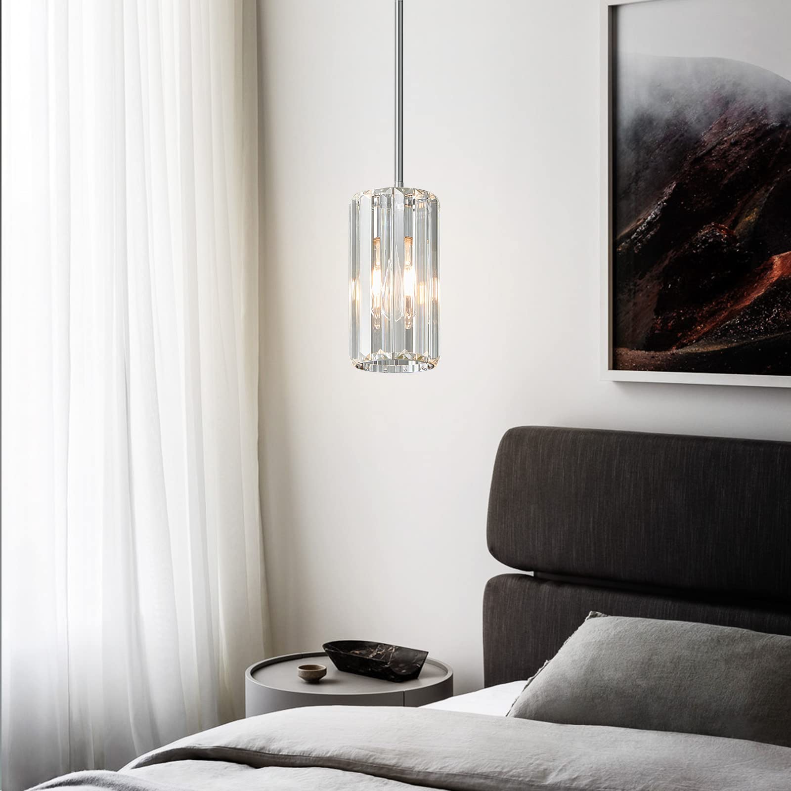 Zhllmq Chrome Pendant Lighting Modern Pendant Light Mini Crystal Chandeliers Adjustable Pendant Light Fixture For Kitchen Island Dinning Room Corridor Bedroom(Chorme 3-Pack)