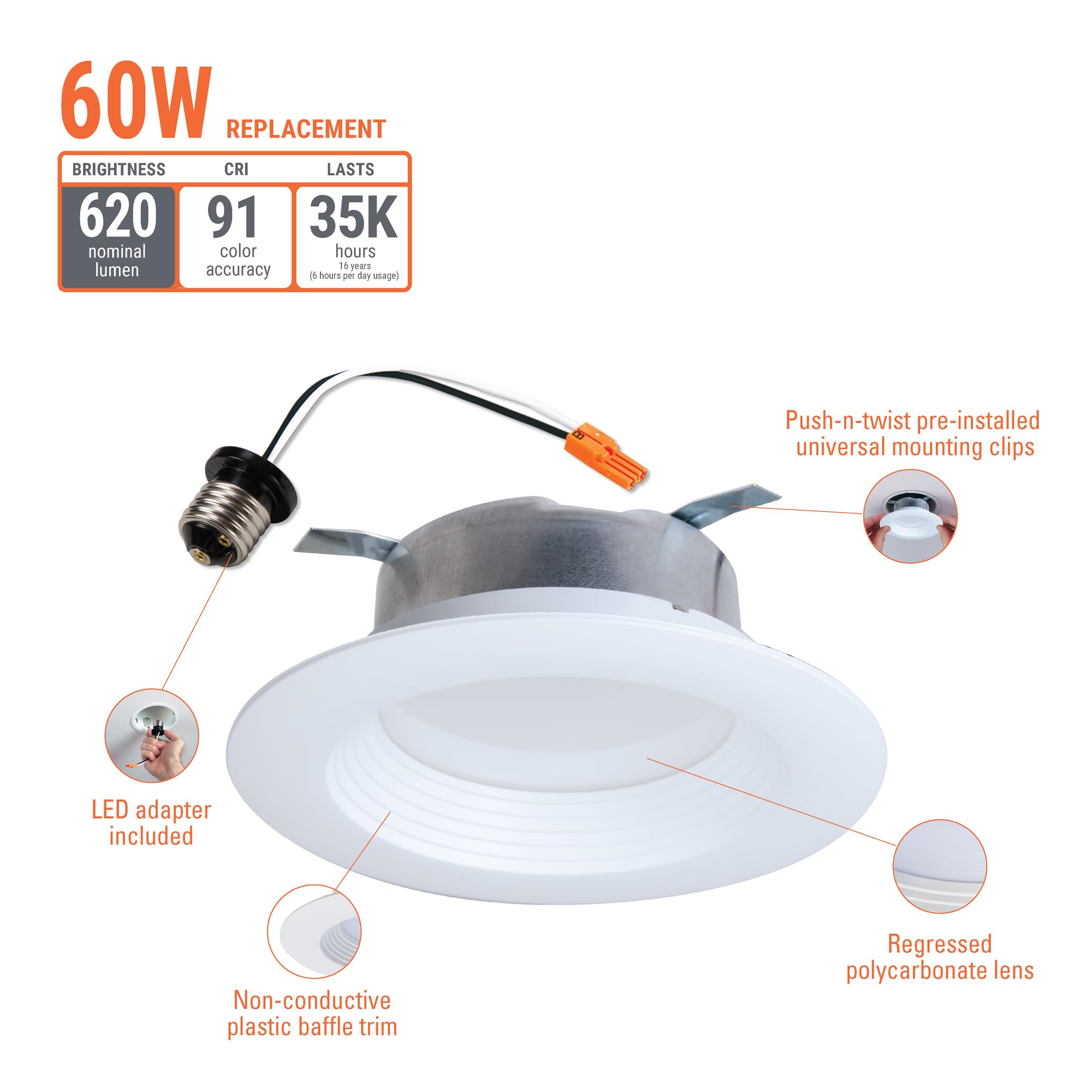 HALO LTE 4 Inch LED Recessed Lighting, 12 Pack, Dimmable, 3000K Bright White, 8W=65W, UL & FCC Certified, White