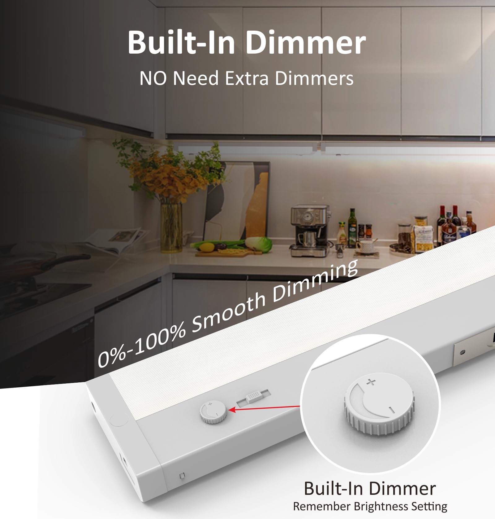 Leetdud Led Under Cabinet Lighting Built-In Dimmer Plug In Or Hardwired,18 Inch 9W Dimmable 5 Color 2700K/3000K/3500K/4000K/5000