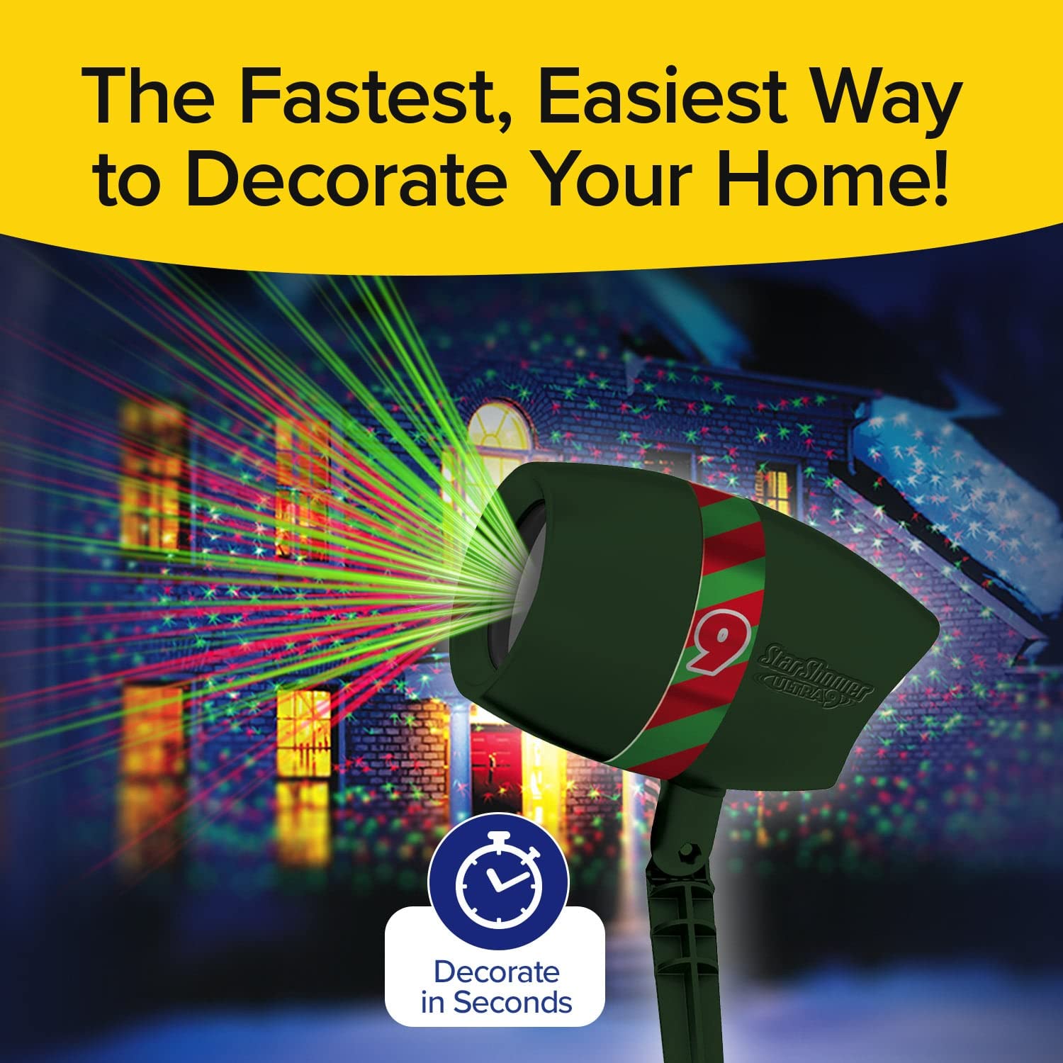 Star Shower Ultra 9 As-Seen-On-Tv With 9 Enhanced Modes For Spectacular Outdoor Holiday Laser Lighting With Thousands Of Lights Covering 3200 Square Feet, Green, 8.5 In