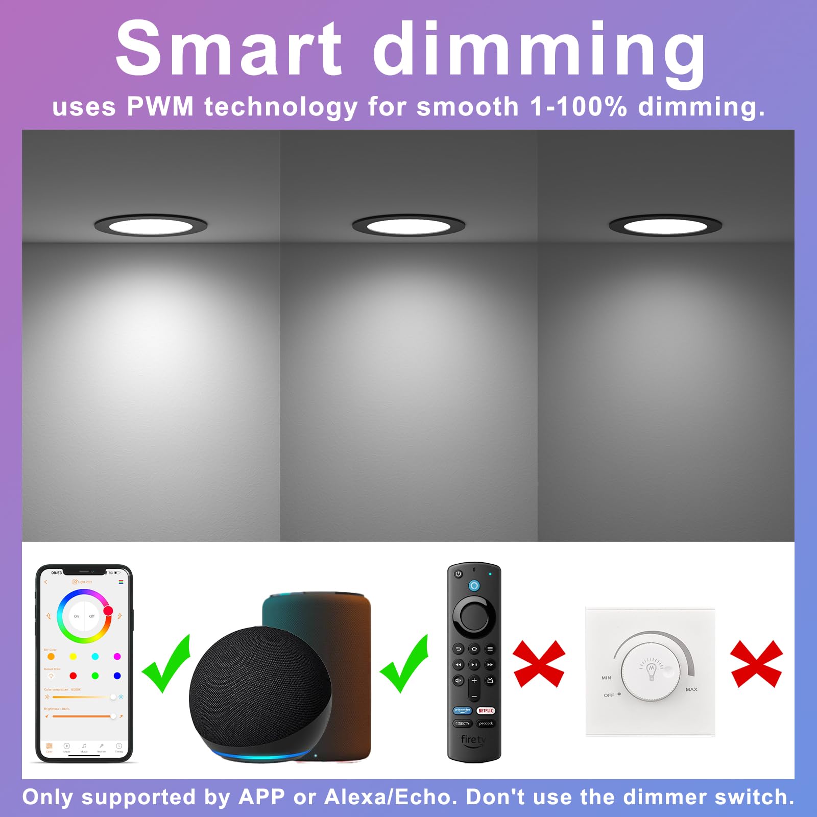 SikSog 4-Inch RGBCW Smart Recessed Lighting - 12W LED Downlight, 1000 Lumen, Dimmable, Alexa Compatible, Black, 12