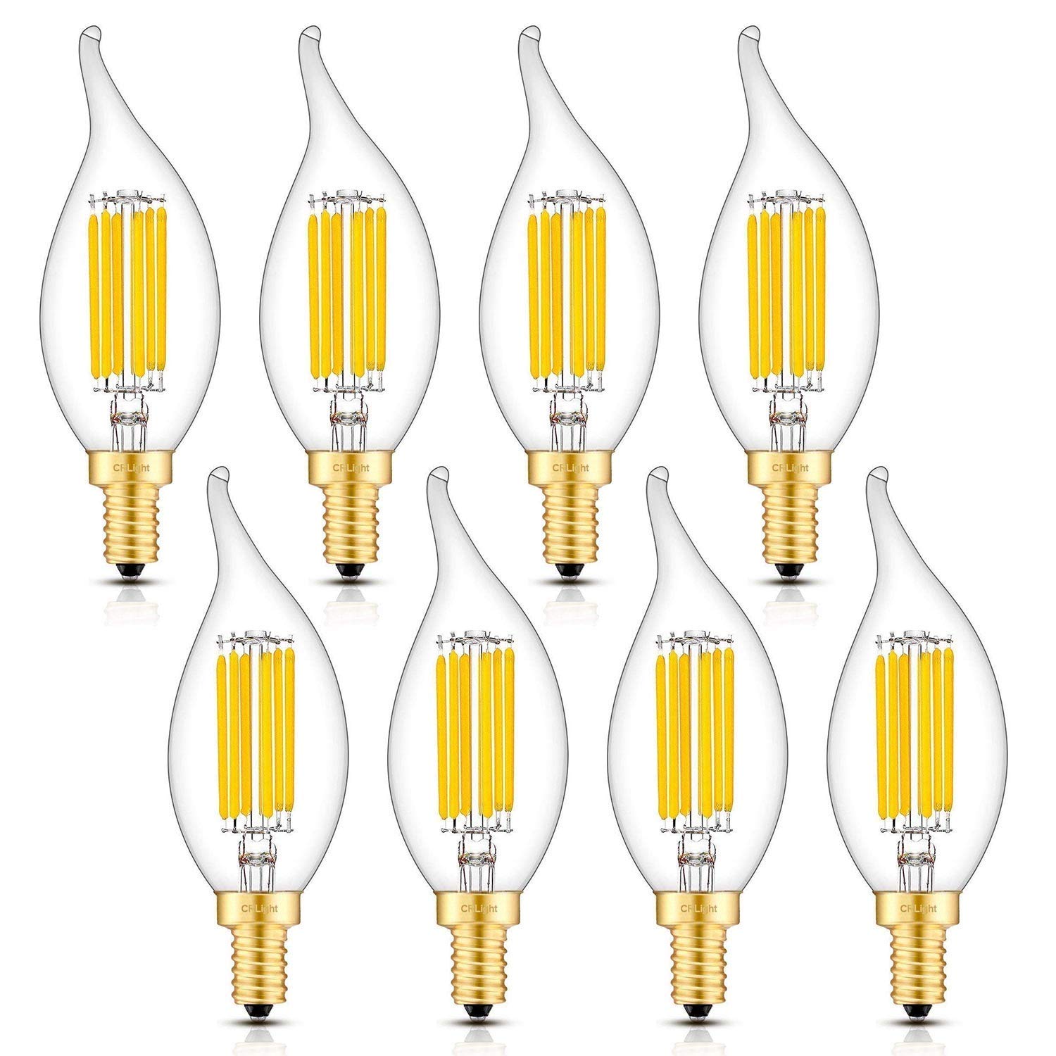 Crlight 6W Led Candelabra Bulb, 3000K Soft White, Dimmable, 8 Pack, Antique