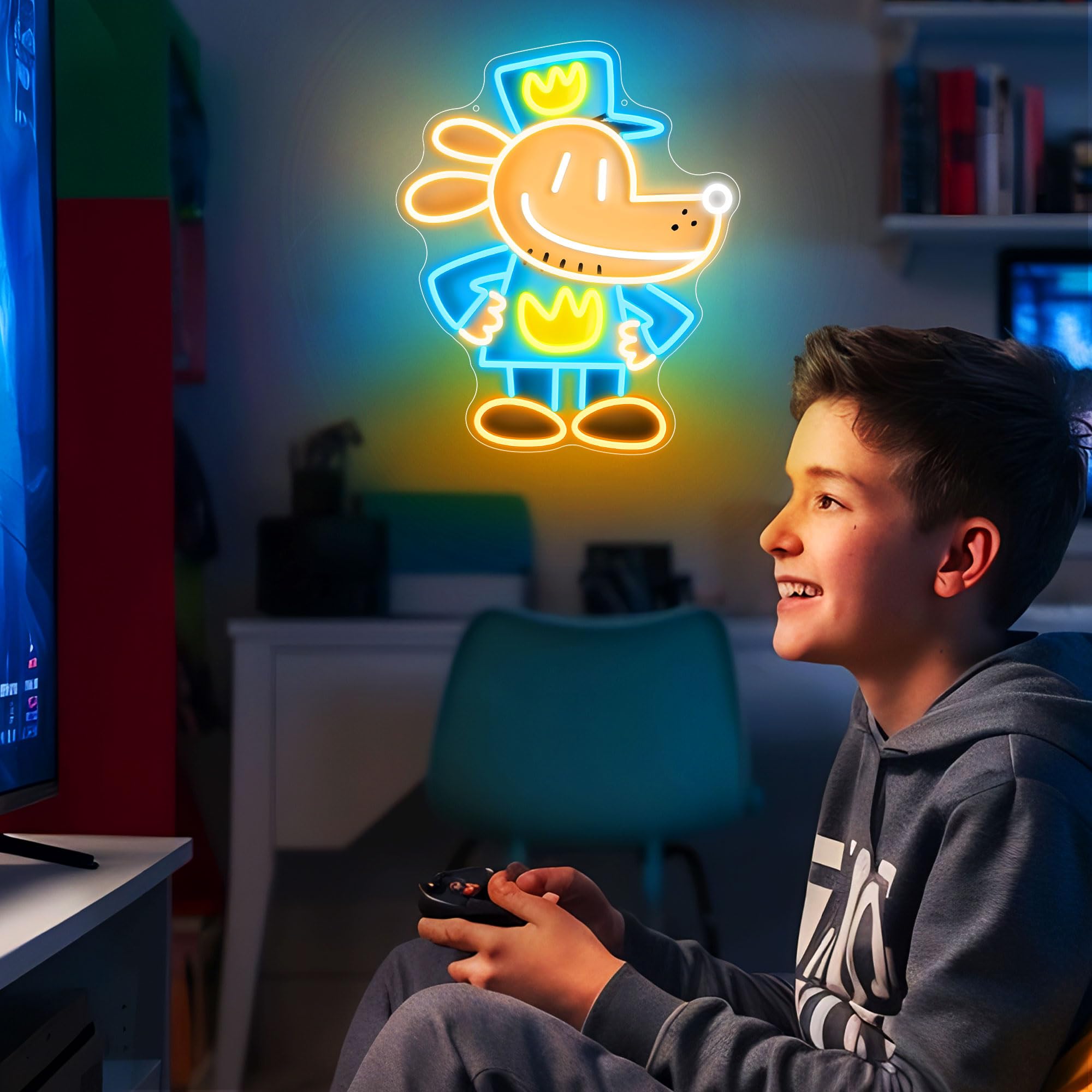 WMAT Dog Man Neon Sign - UV Printed LED Light for Wall Decor, 15 x 12.4 inches, WIKI-002, Perfect Gift for Fans & Kids' Rooms