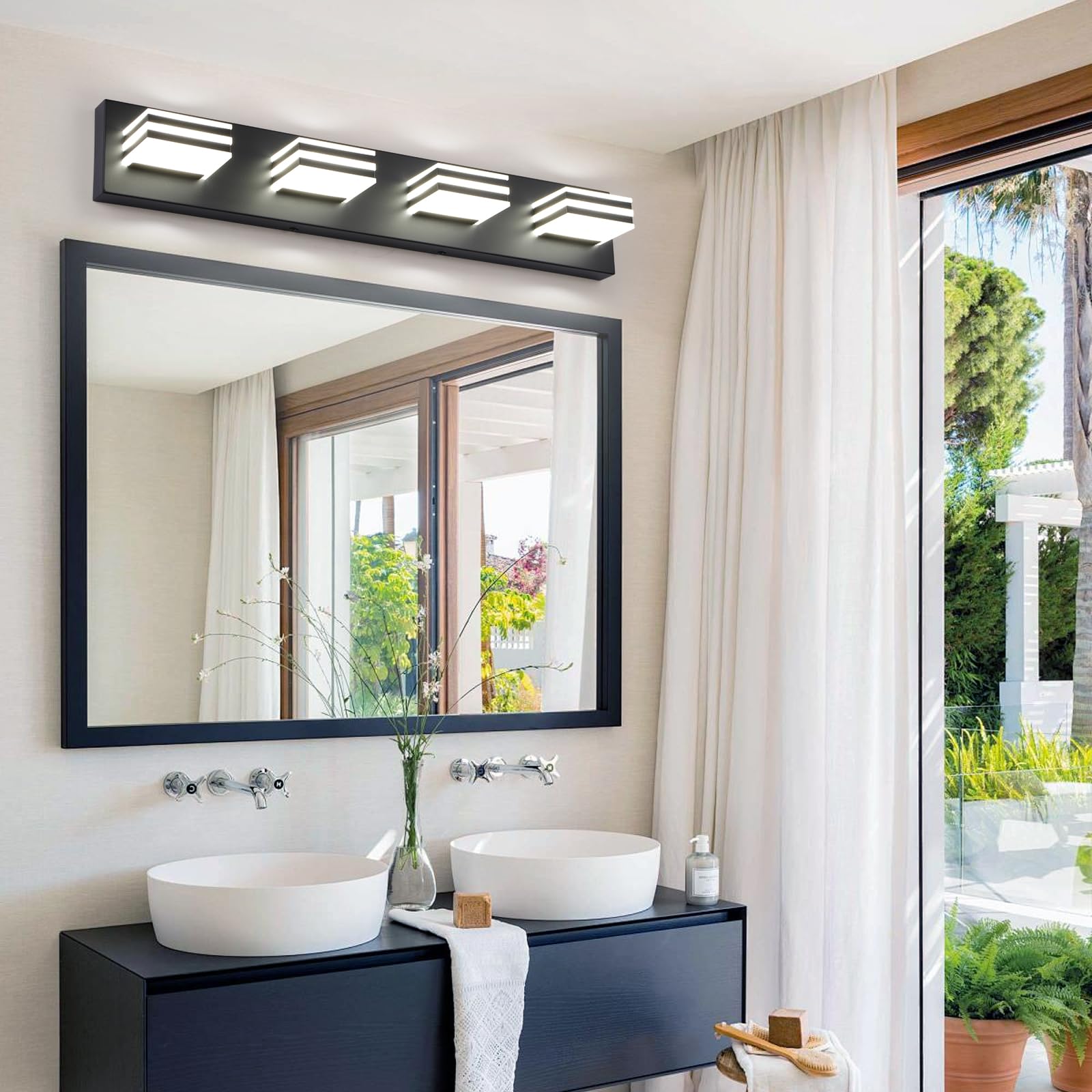 yumcrelect Black Bathroom Light Fixtures 4-Light Acrylic LED Vanity Lamp 27-Inch Black Model 6210