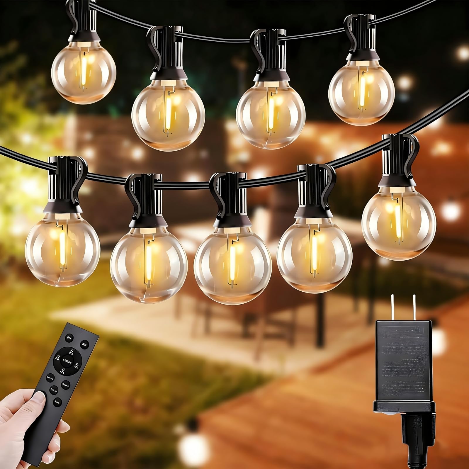 SANBEN Outdoor String Lights with Remote, 50ft 25 Bulbs Low Voltage(24V) Patio Lights, Dimmable & Timer, IP65 Waterproof, G40 LE