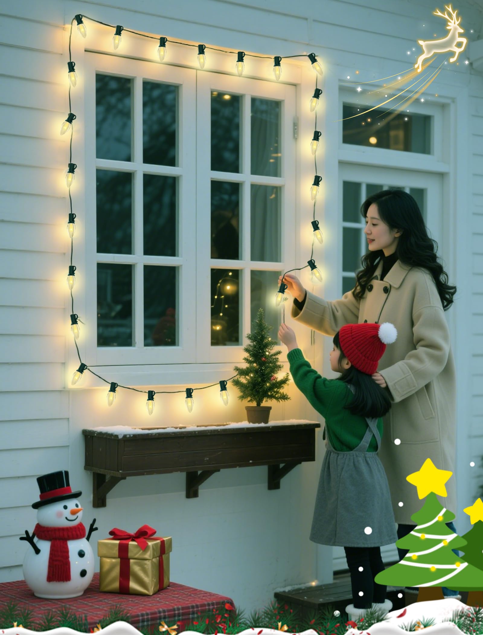 Xingzd 25Ft Clear Christmas Lights Outdoor  C7 Vintage String Lights With 25 Clear Incandescent Bulbs  Hanging Patio Lights For Porch Roofline Christmas Tree Garden Pathway Indoor Decor  Green Wire