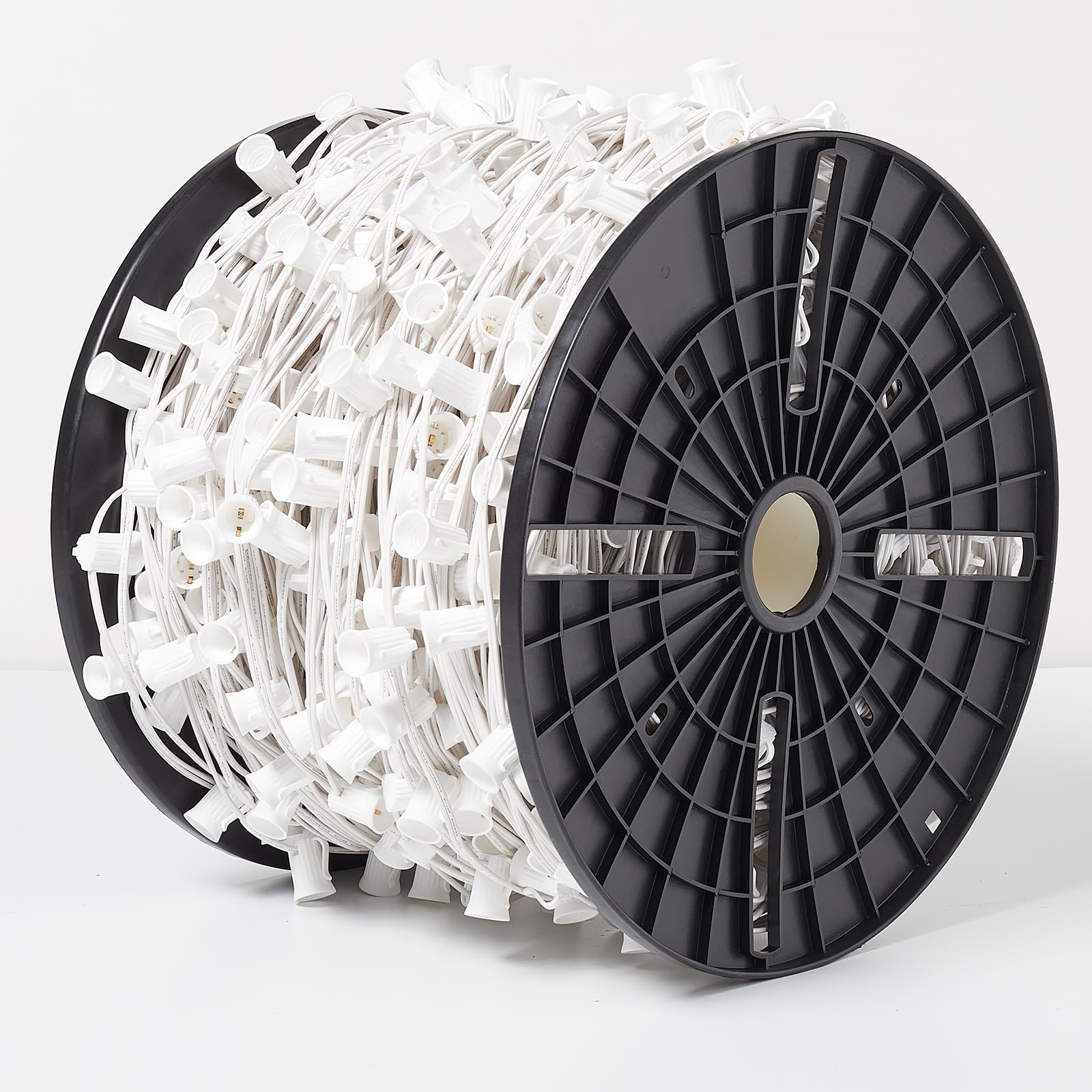 Commercial 1000FT C9/E17 Christmas Light Sockets Set Spool, C9 Christmas Stringer Bulk Reel with 12 Spacing, C9 E17 Candelabra B