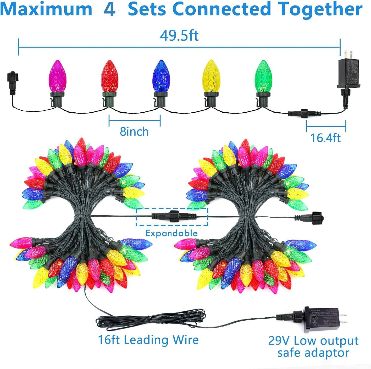 LORRYTE C9 LED Christmas Lights, 50FT Waterproof, Multicolor, Extendable, Model MLS-D29V3.6WUD-O
