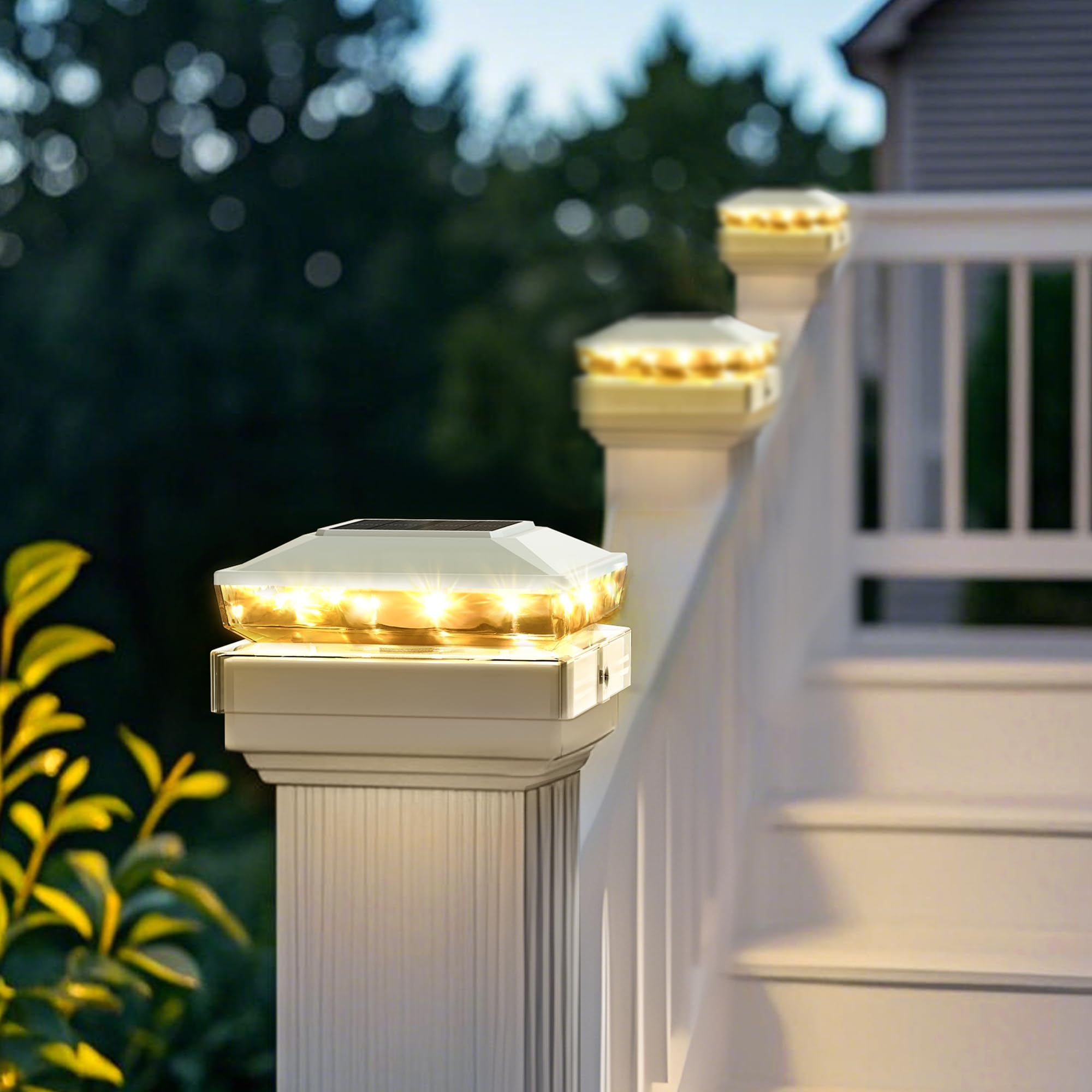 KEILAIMO Solar Post Cap Lights - 12 Pack, IP65 Waterproof, Warm White Glow for 4x4/5x5 Posts - White