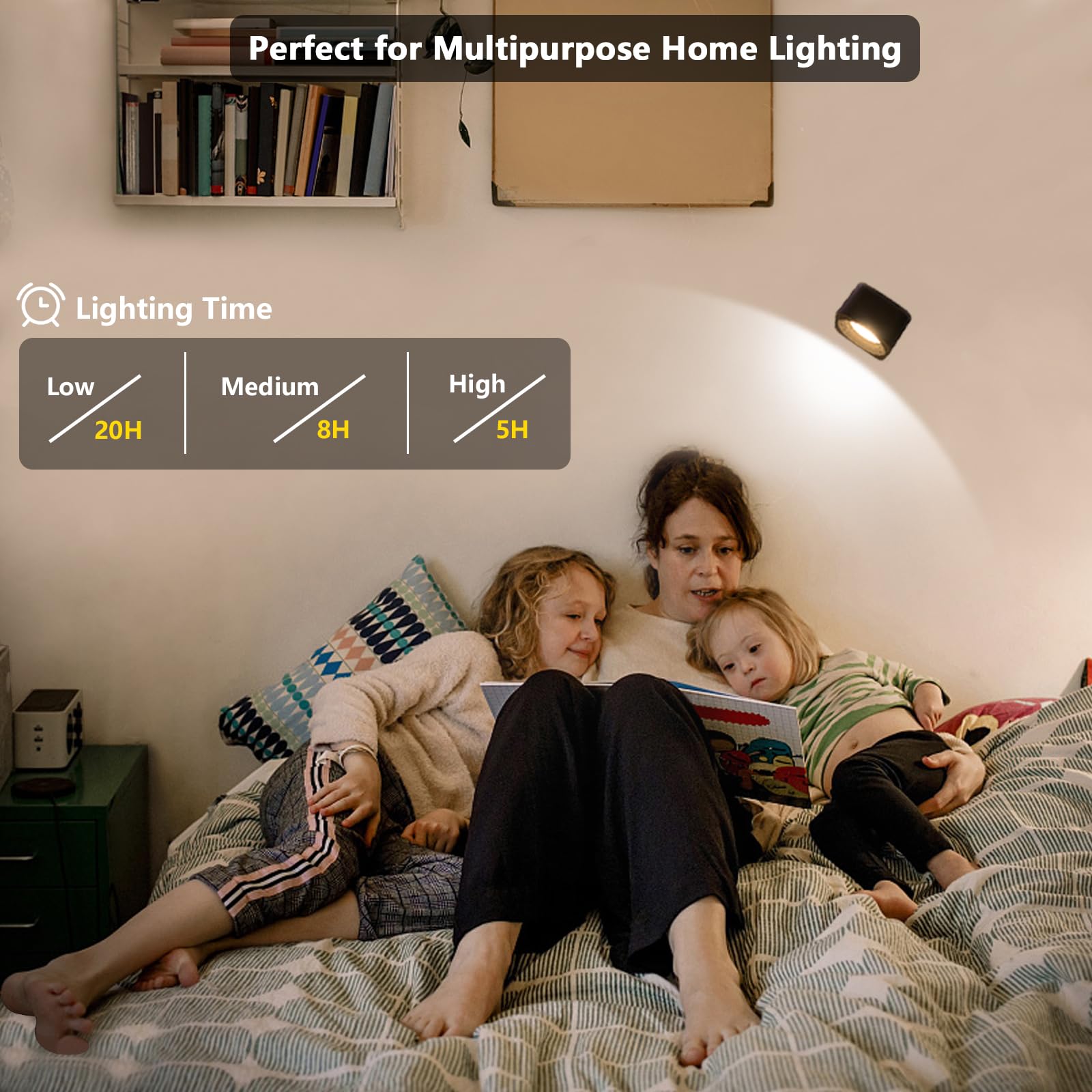 GLPE LED Lights for Bedroom Battery Operated, Touch Control Cordless Small Wall Lamp, 3 Color Temperatures & 3 Brightness, 360 R