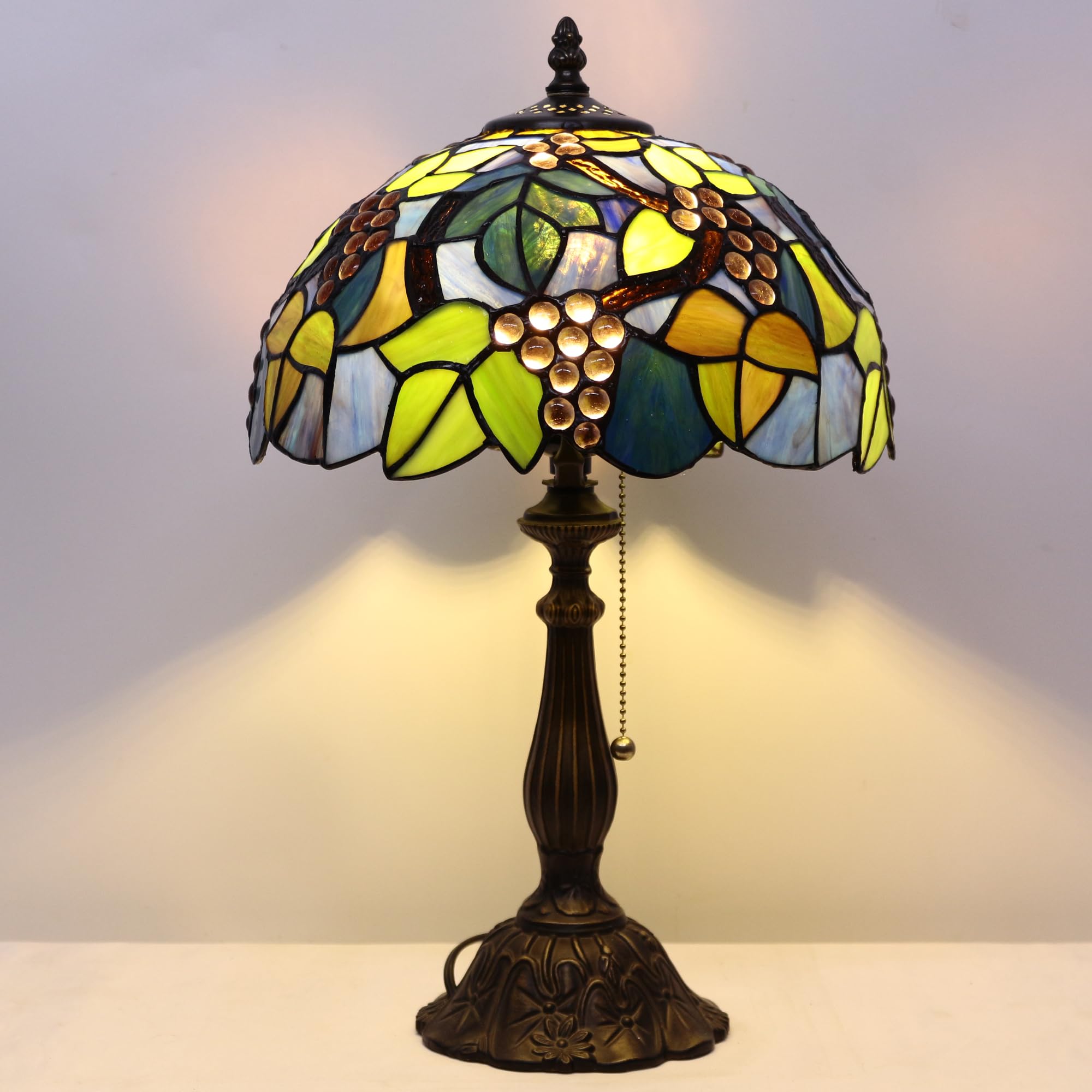 Zjart Tiffany Table Lamp Stained Glass Lamp 12X12X19 Inch Antique Reading Light (Amber Grape)