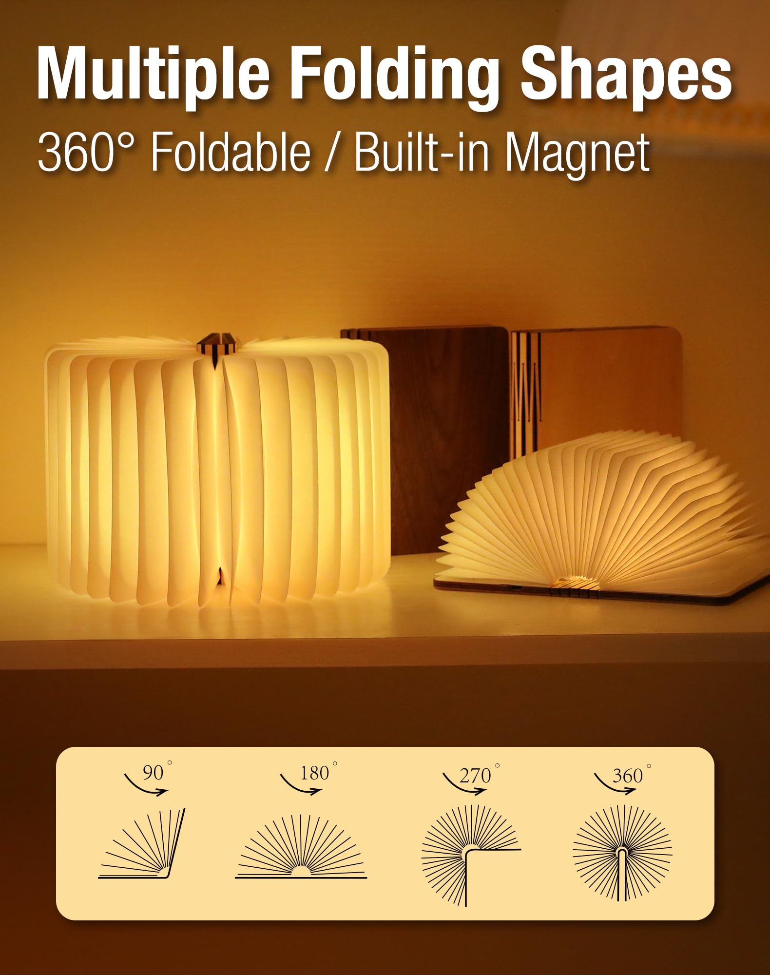 ZBOLE Wooden Book Lamp, 4.7 Inch, LED Ambient Lighting, Battery Operated, Magnetic Mood Light, Small, Maple, Model MC-011