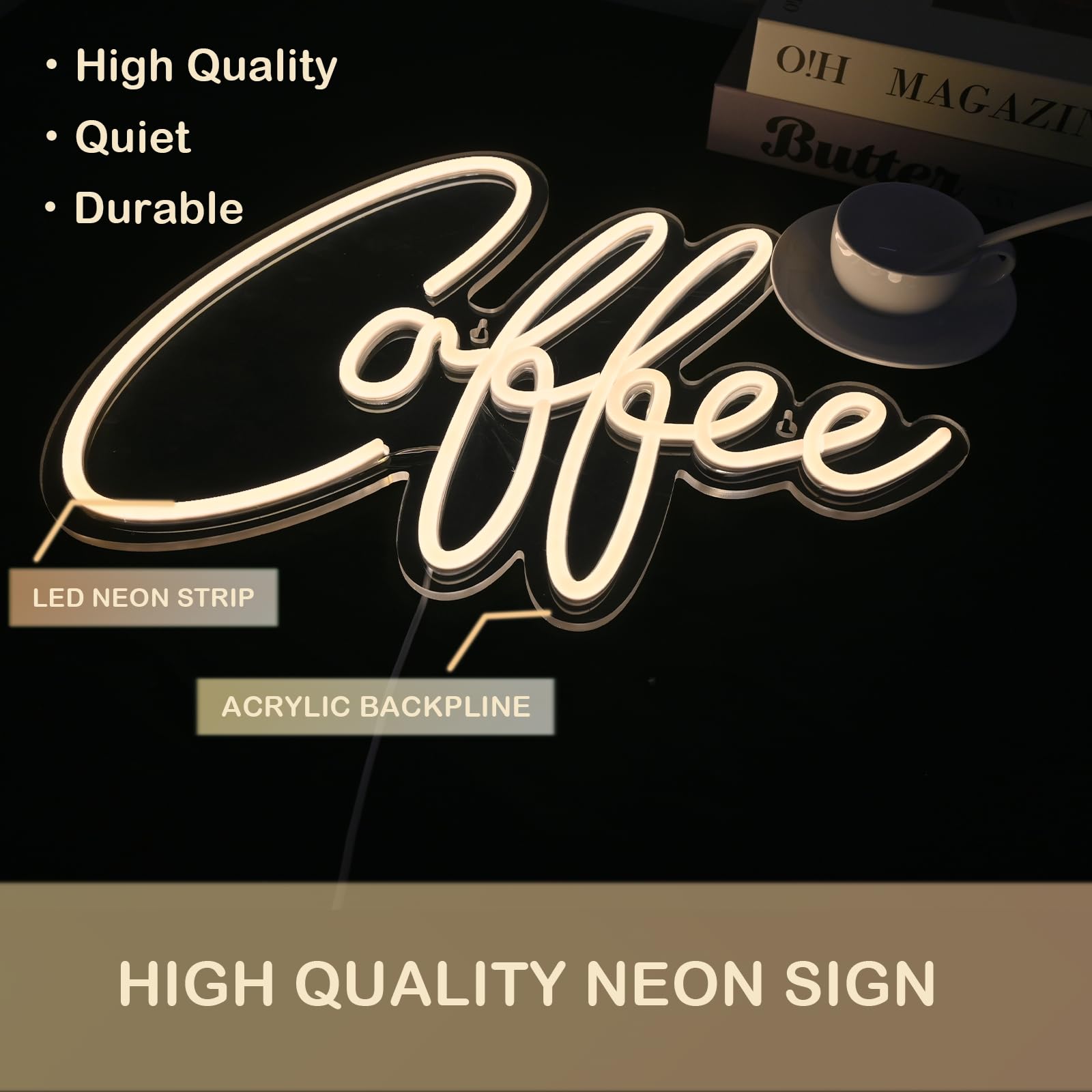 ineonlife Coffee Bar Neon Sign, Acrylic Wall Decor Light Up, 15.9inx11.8in, Coffee-White, Model QY-84