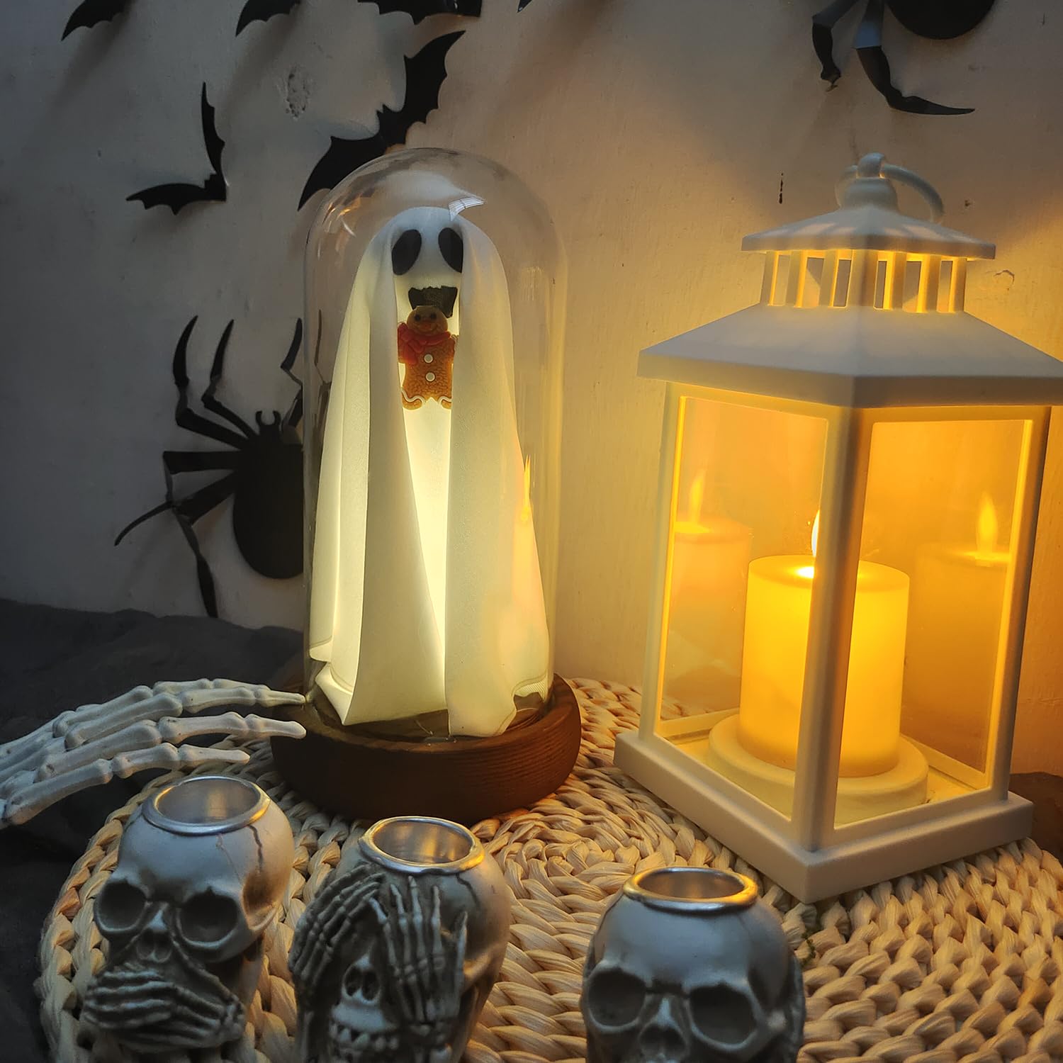 Generic Halloween Decor - Gingerbread Man Ghost Lamp with Remote Control Lights, Indoor Tabletop Decoration