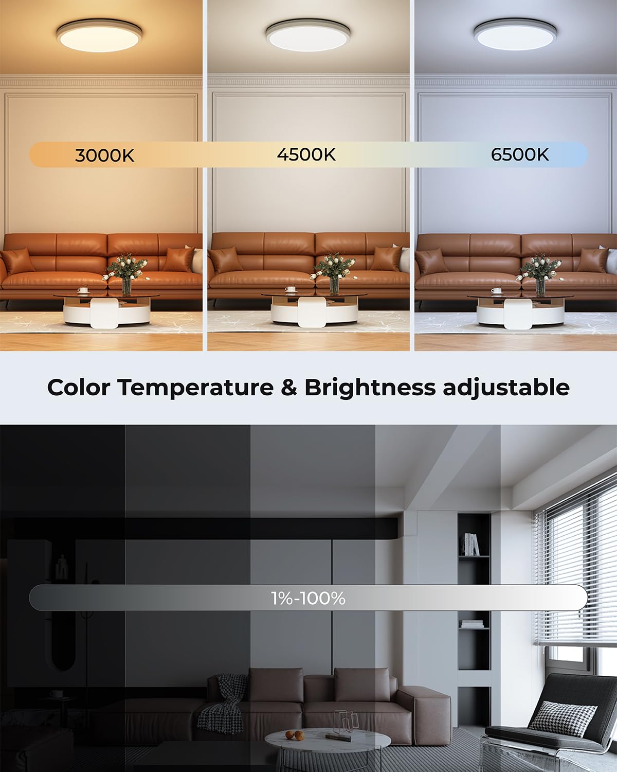 Matane Smart Led Ceiling Light Wifi, 12In Rgb Flush Mount, 16M Diy Colors, Alexa/Google Home Compatible, 3000K-6500K, Bedroom/Li