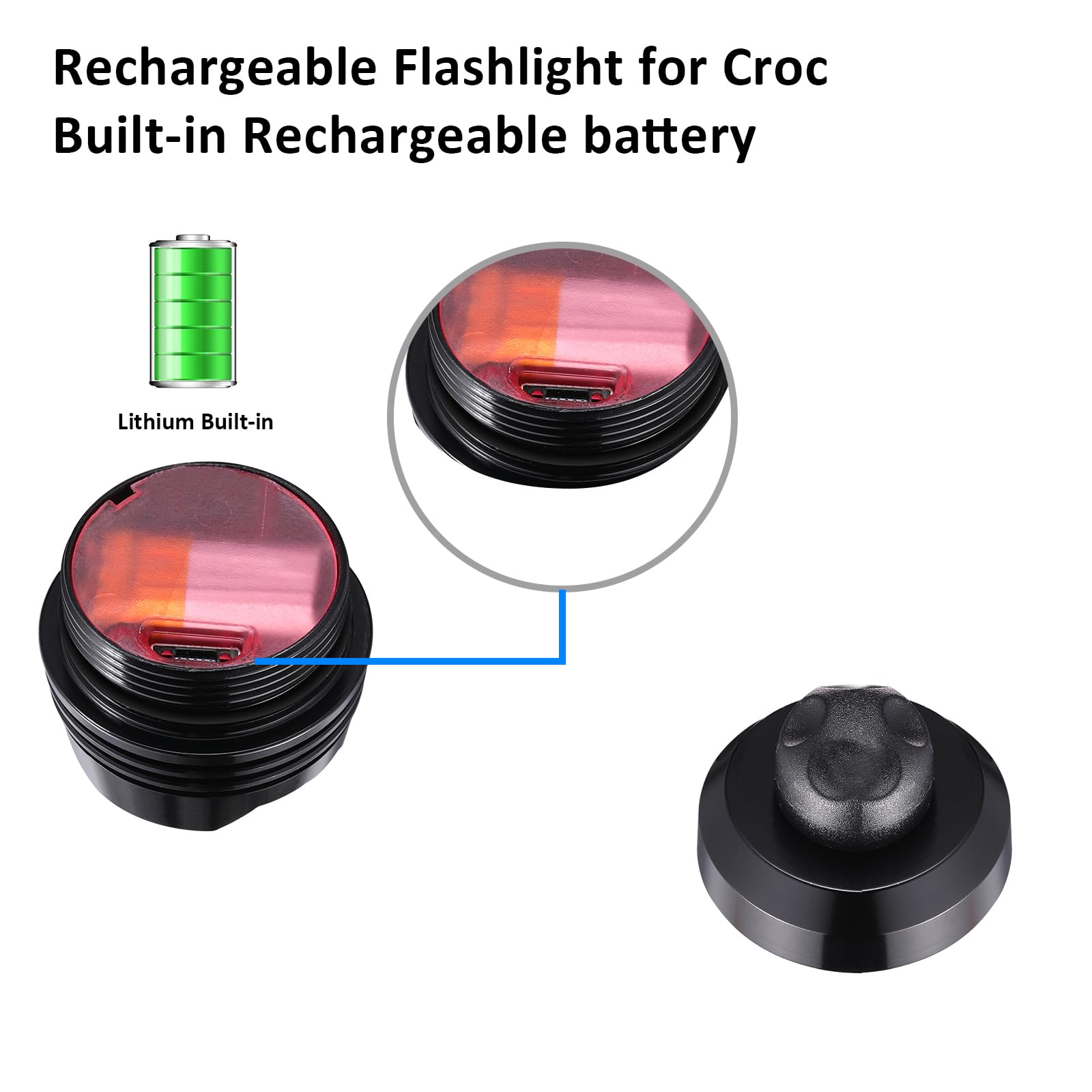 RAHAN Rechargeable Headlights, 2pcs Flashlight Clog Charms, 3 Light Modes, Aluminum, X-Black, Model: headlight for cros-black