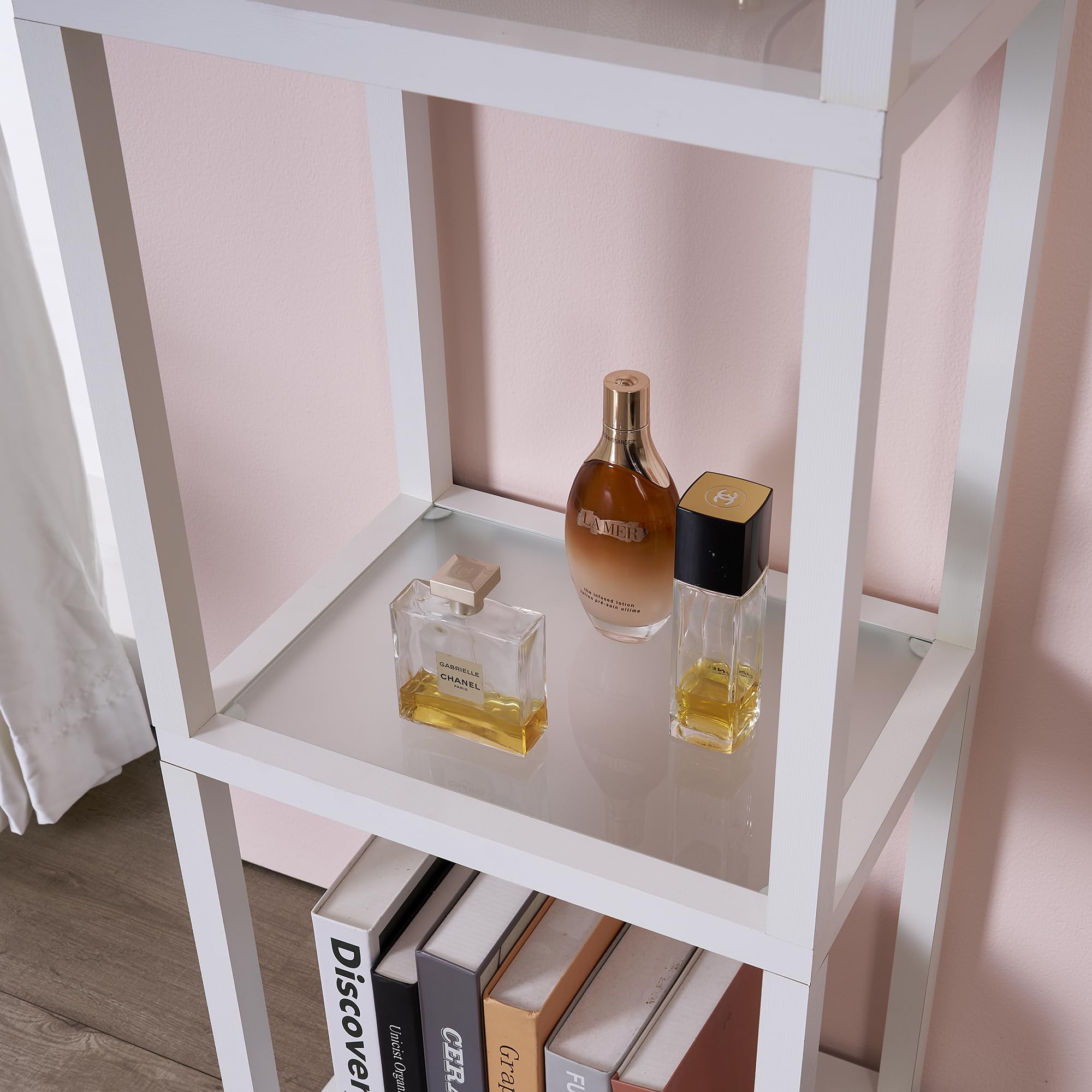 Fenlo Led Display Shelf Unit - Dimmable Lighted Furniture For Bedroom, Living Room, Or Office - Glass Curio Cabinet Shelf Lamp W