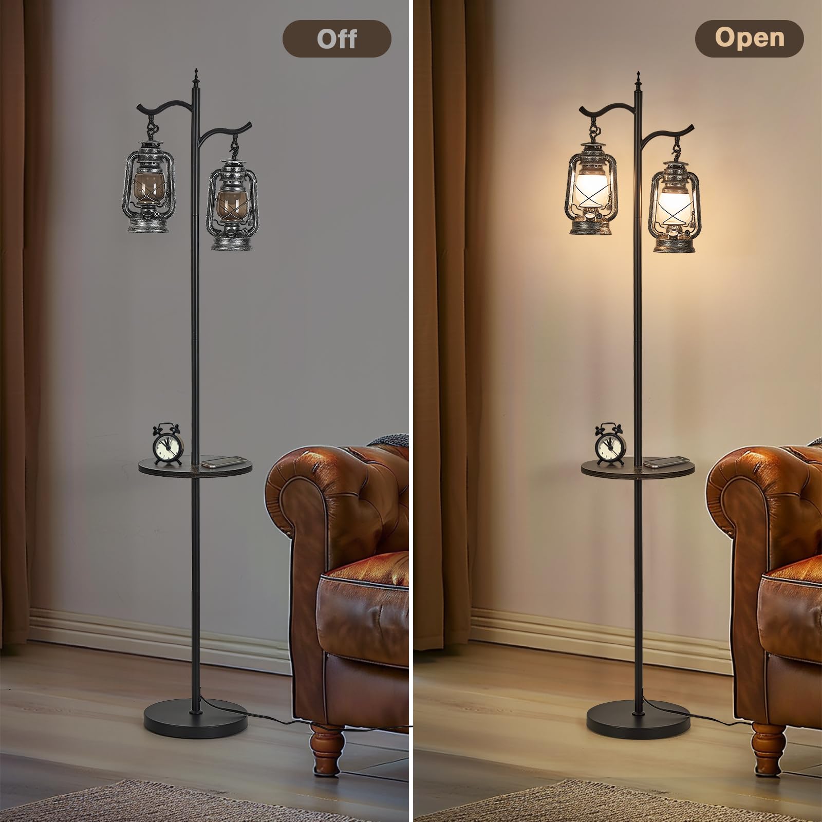 workluurop Farmhouse Floor Lamp with Table, Double Head Vintage Design, Silver Metal, Model HYZC765