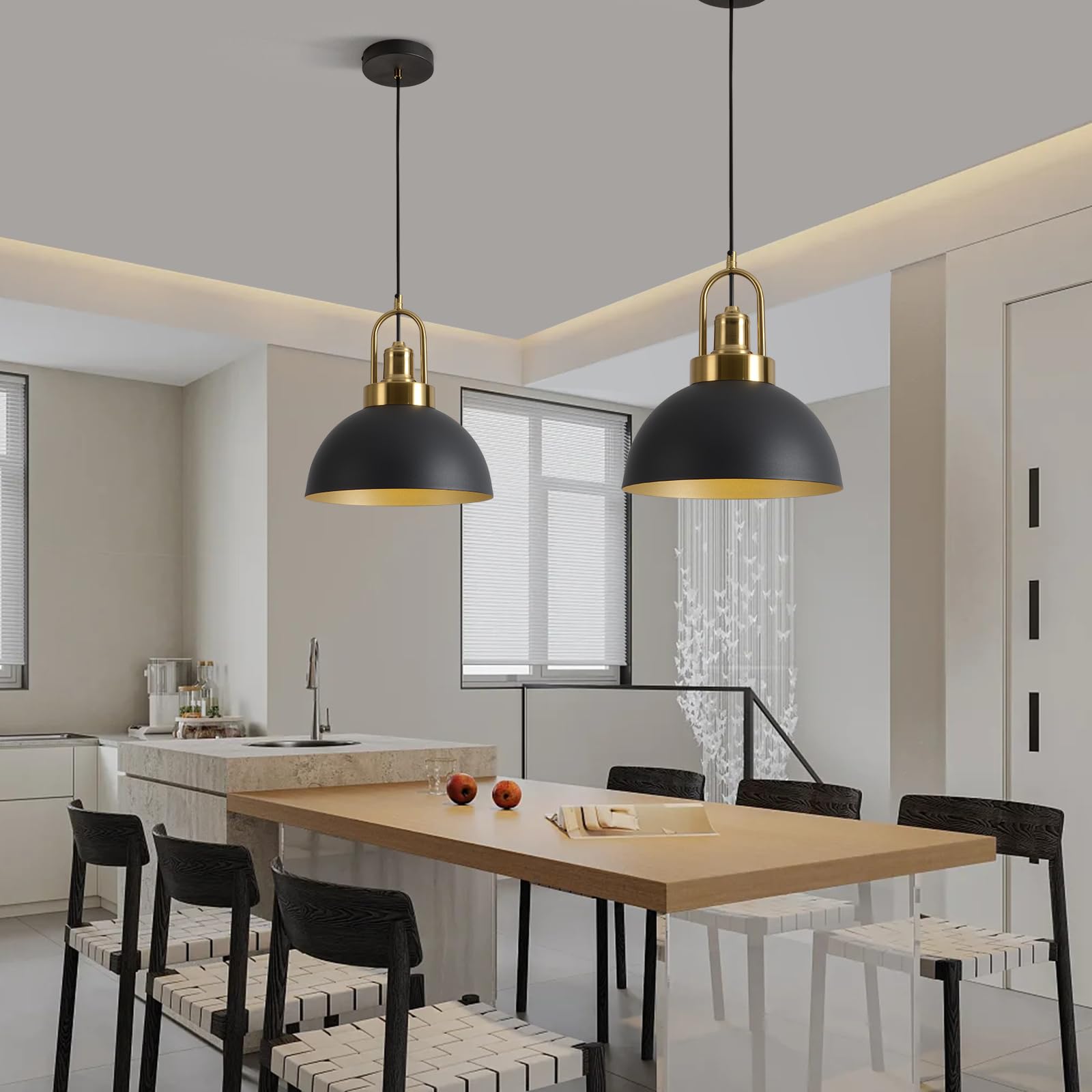 YHANFENGCY Vintage Pendant Light 9.84" Black & Gold, Brass Socket, 78.74" Line, Ideal for Kitchen Island, Dining Room, Bedroom, Model A290-