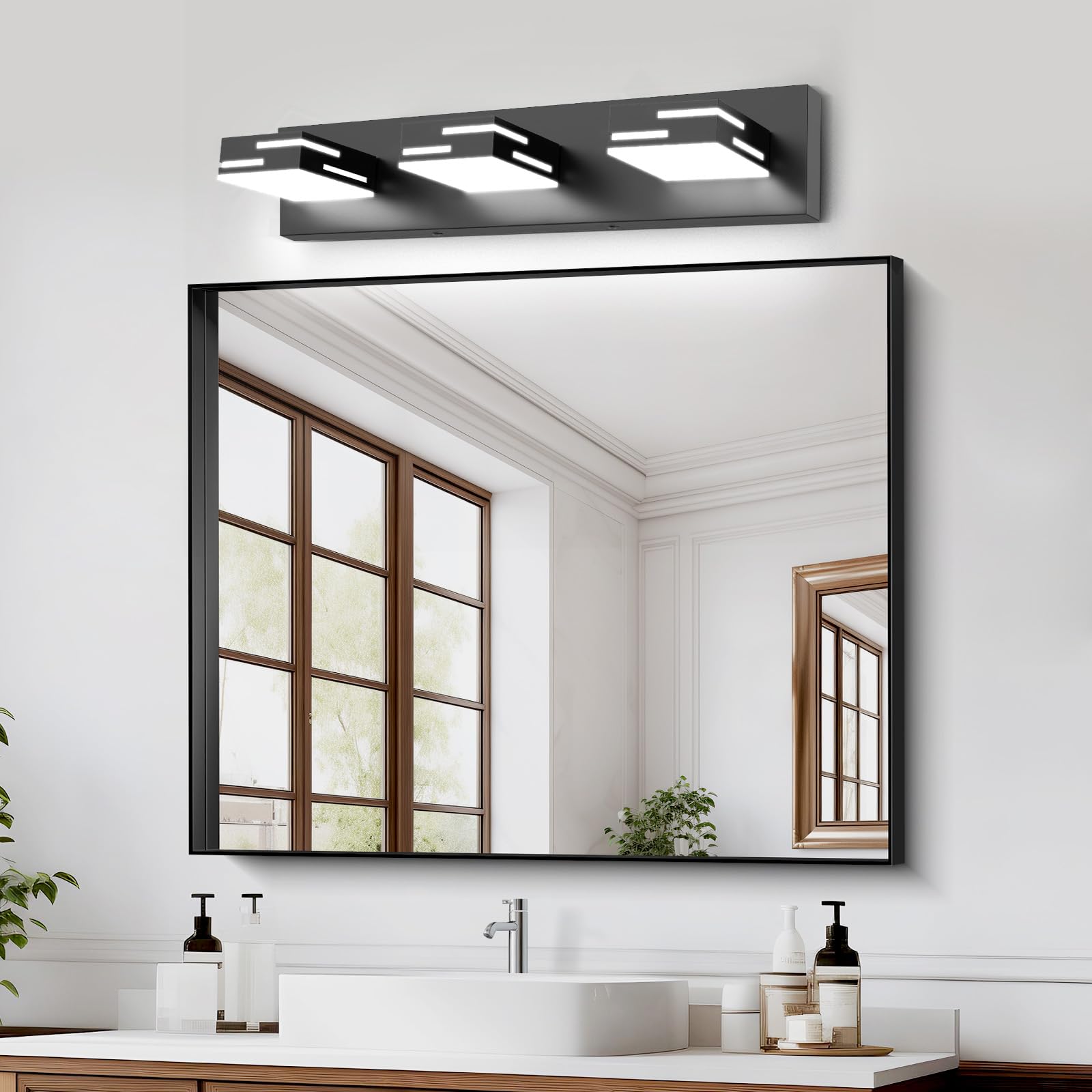 Izorro Modern Led Bathroom Vanity Light Fixtures (24-Inch  3-Light 5Cct Dimmable)  Matte Black Vanity Lights For Bathroom Lighting Fixtures Over Mirror With Rotatable