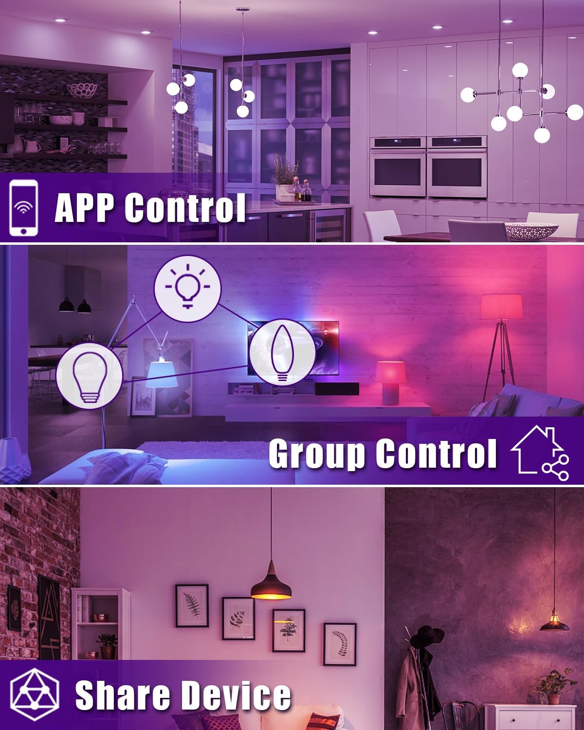 6 Pack E12 Smart Bulbs, Alexa Wifi Candelabra Smart Light Bulbs 5W 2700K-6500K Color Changing Dimmable Rgbcw, Music Timer Ceilin