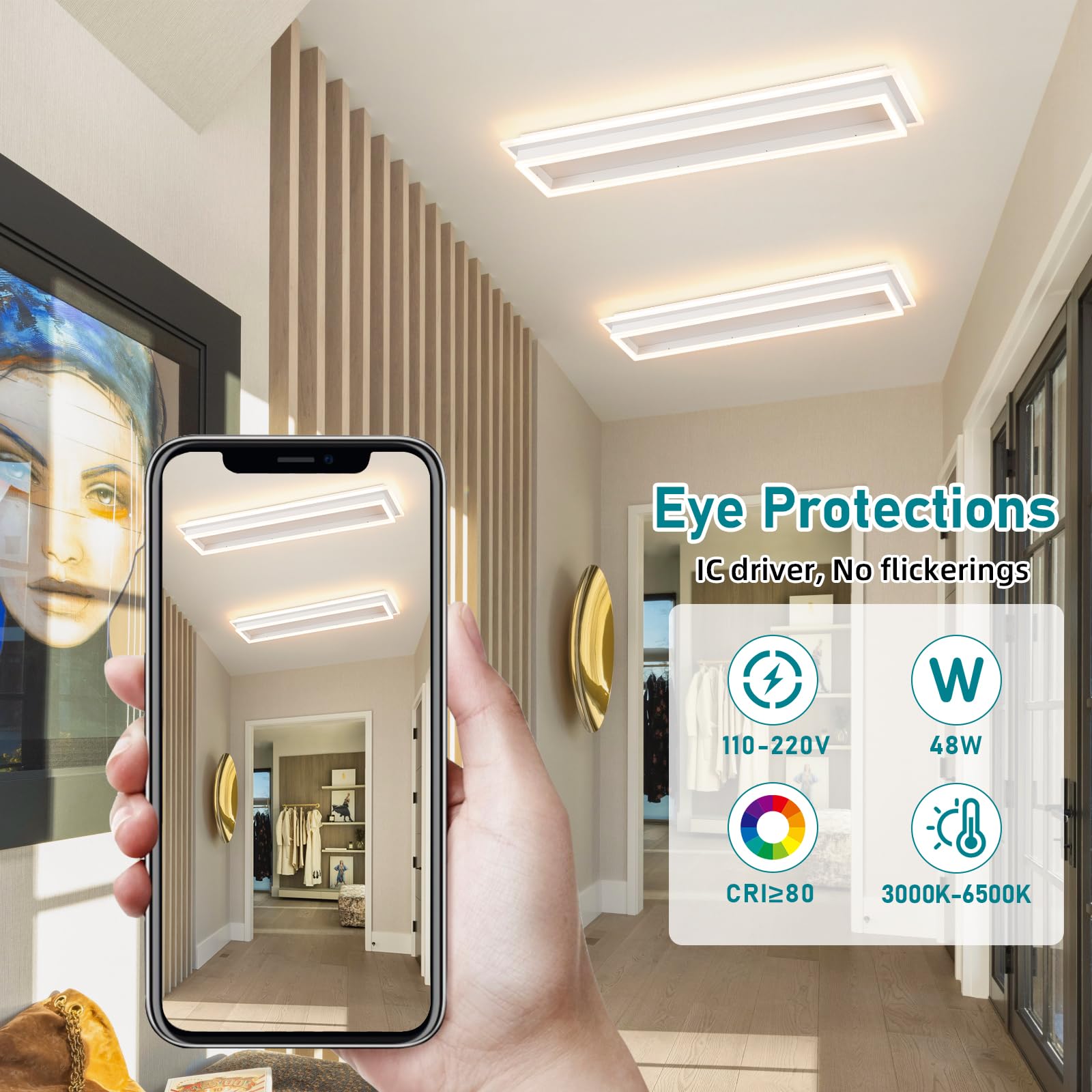 Vloitgol Dimmable LED Ceiling Light, Remote Control, 31.5in, Aluminum, White, Model CL-80CTYKL-D