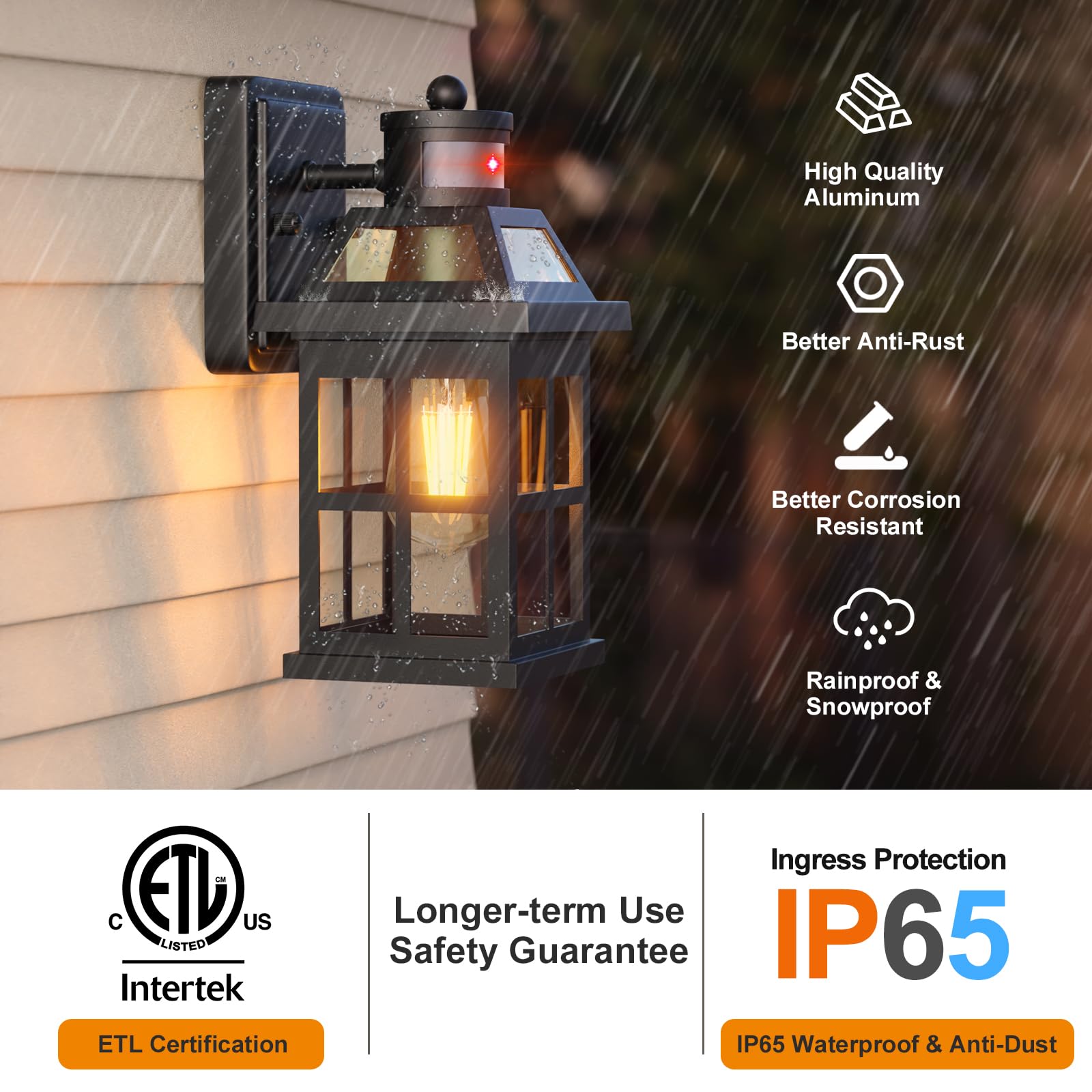Roravilila Motion Sensor Outdoor Light Fixtures 2-Pack Upgraded, Anti-Rust Aluminum Outdoor Sconces Front Porch Lights Black Ext