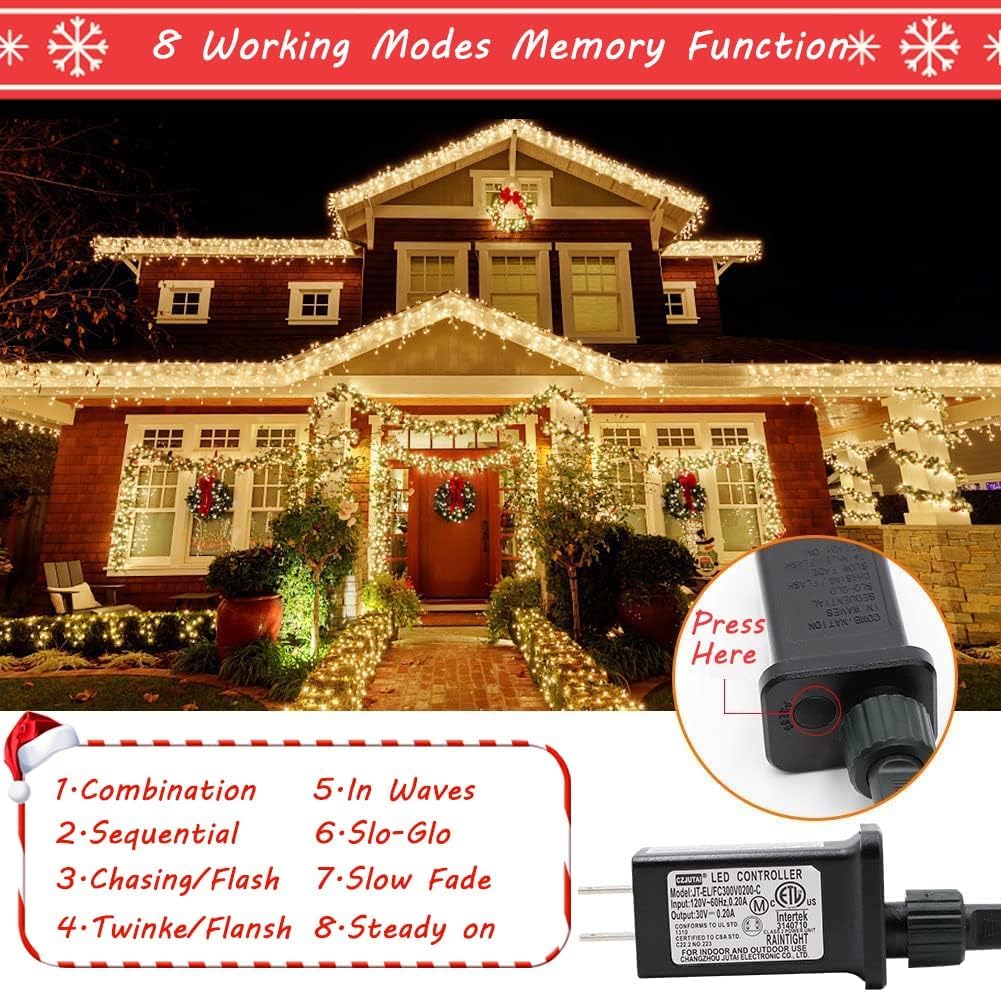 realization Christmas Lights - 200 LED Waterproof Fairy String Lights, 66FT, Warm White, 8 Modes, Model YLS1000WD01