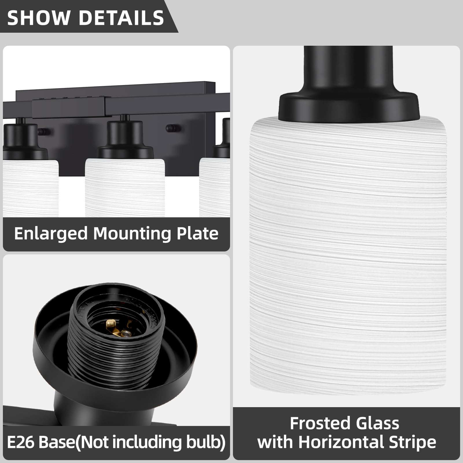 Dikaida 8-Light Bathroom Light Fixtures Over Mirror, 52Inch Modern Matte Black Vanity Lights With White Frosted Glass Shade, Bat