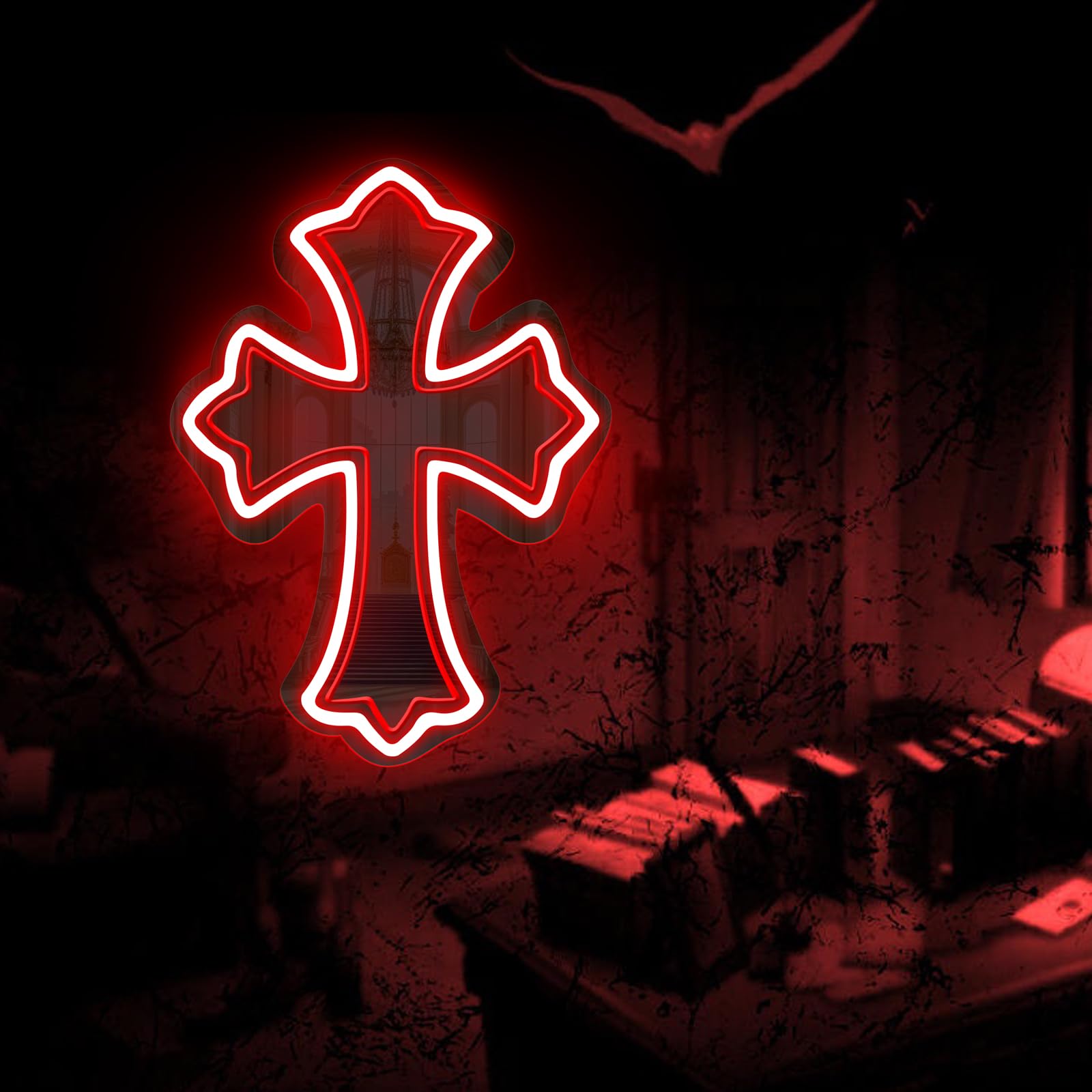 Cross Gothic Y2K Cross Mirror Neon Sign  Birthday Gift  Gothic Wall Decor  Corss Bedroom Mirror Sign  Gift For Friends  Retro Wall Decoration  16.5X12