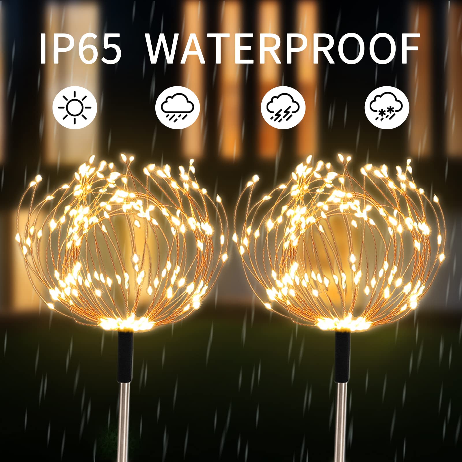 Solar Garden Lights Outdoor 4 Pack 480 Led Firework Landscape Path Lights Solar Powered Starburst Lights Waterproof 8 Lighting M