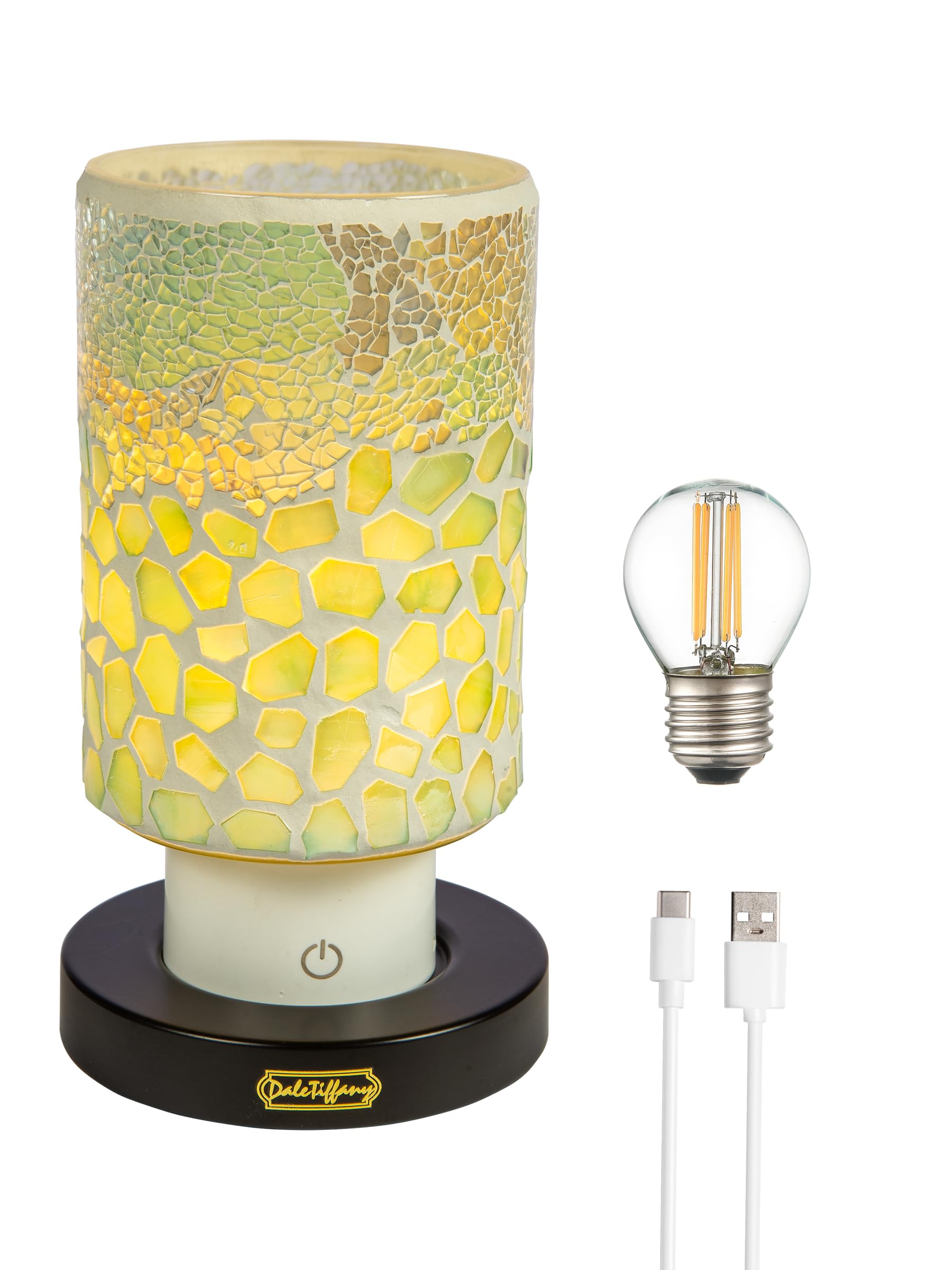 Dale Tiffany TAR24124 Alps Green Uplight Mosaic Accent Lamp with Rechargeable Battery and 3-Level Brightness, Multicolor, 8.5-In