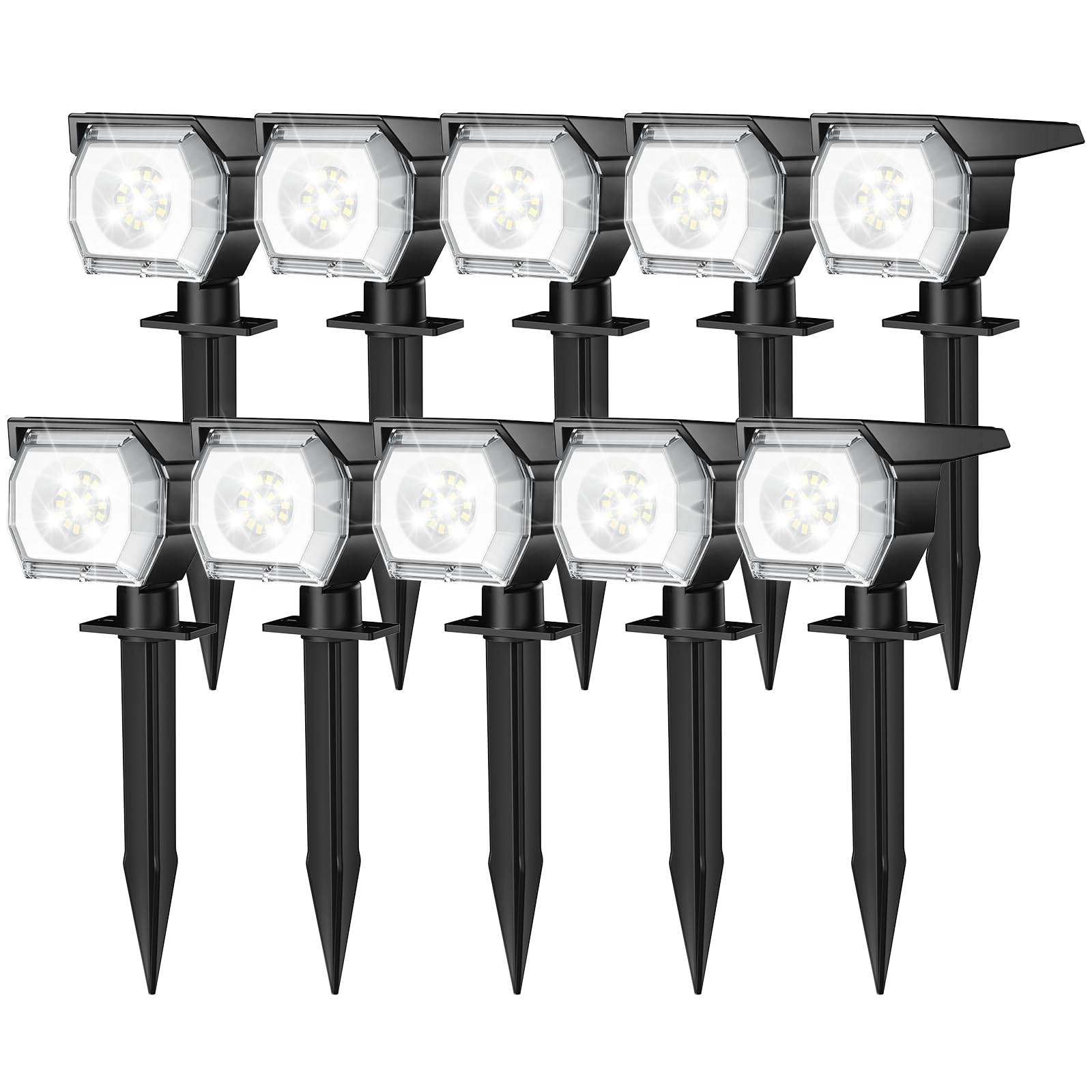 EIUIO Solar Spot Lights Outdoor, 3 Lighting Modes, 10in Cool White, Waterproof Landscape Lighting, Model CDD-4