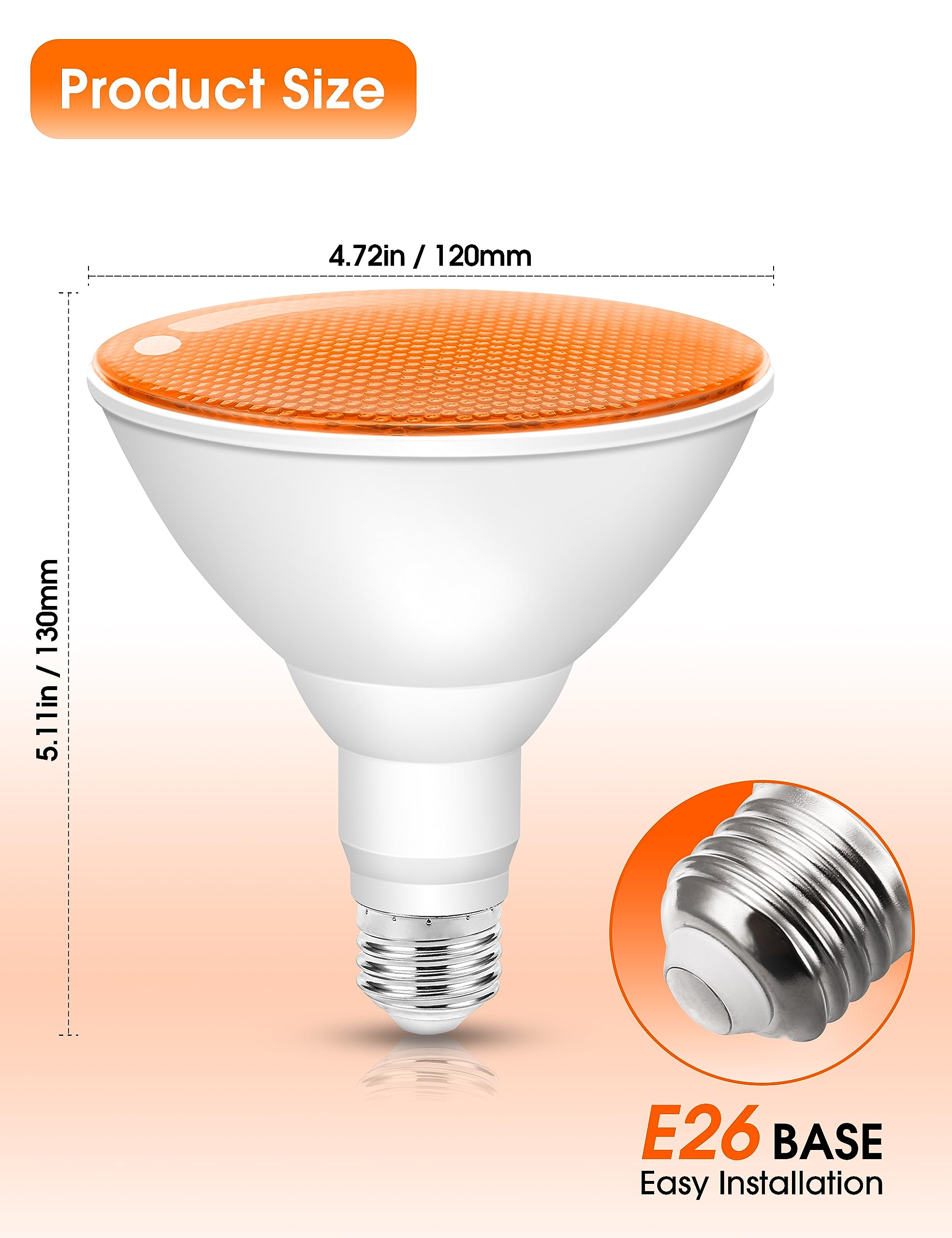 Fulighture Par38 LED Light Bulbs, 15W (100W Equivalent), 2 Count, Orange, Not-Dimmable, Halloween/Christmas Decorations