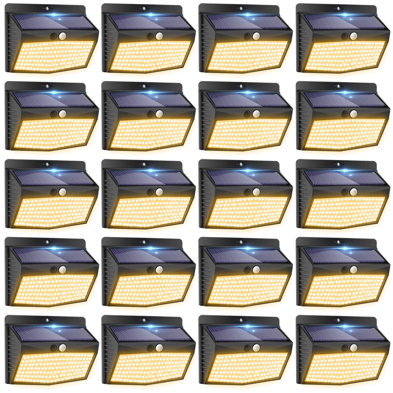 Peasur Solar Lights Outdoor Motion Sensor [20 Packs] Security Light with 3 Lighting Modes Wall Lights Waterproof Solar Powered Lights for Garden Fence Yard  Warm White