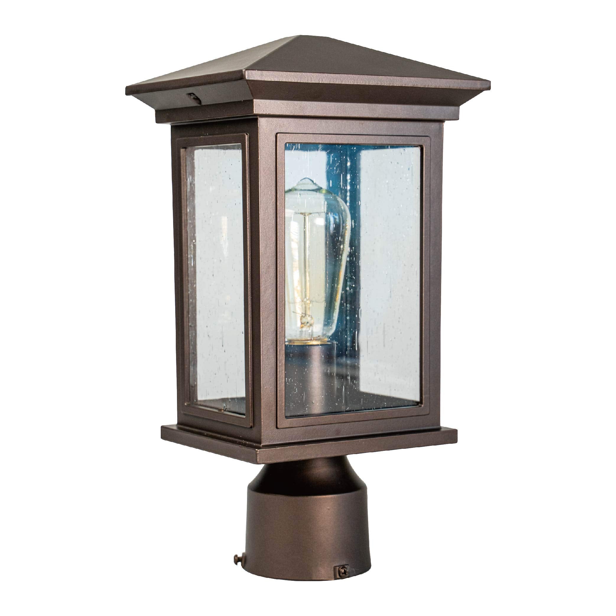 Jetima Outdoor Post Light, Waterproof Lantern with Clear Seeded Glass, Oil Rubbed Bronze Finish, Ideal for Patio, Garden, Yard