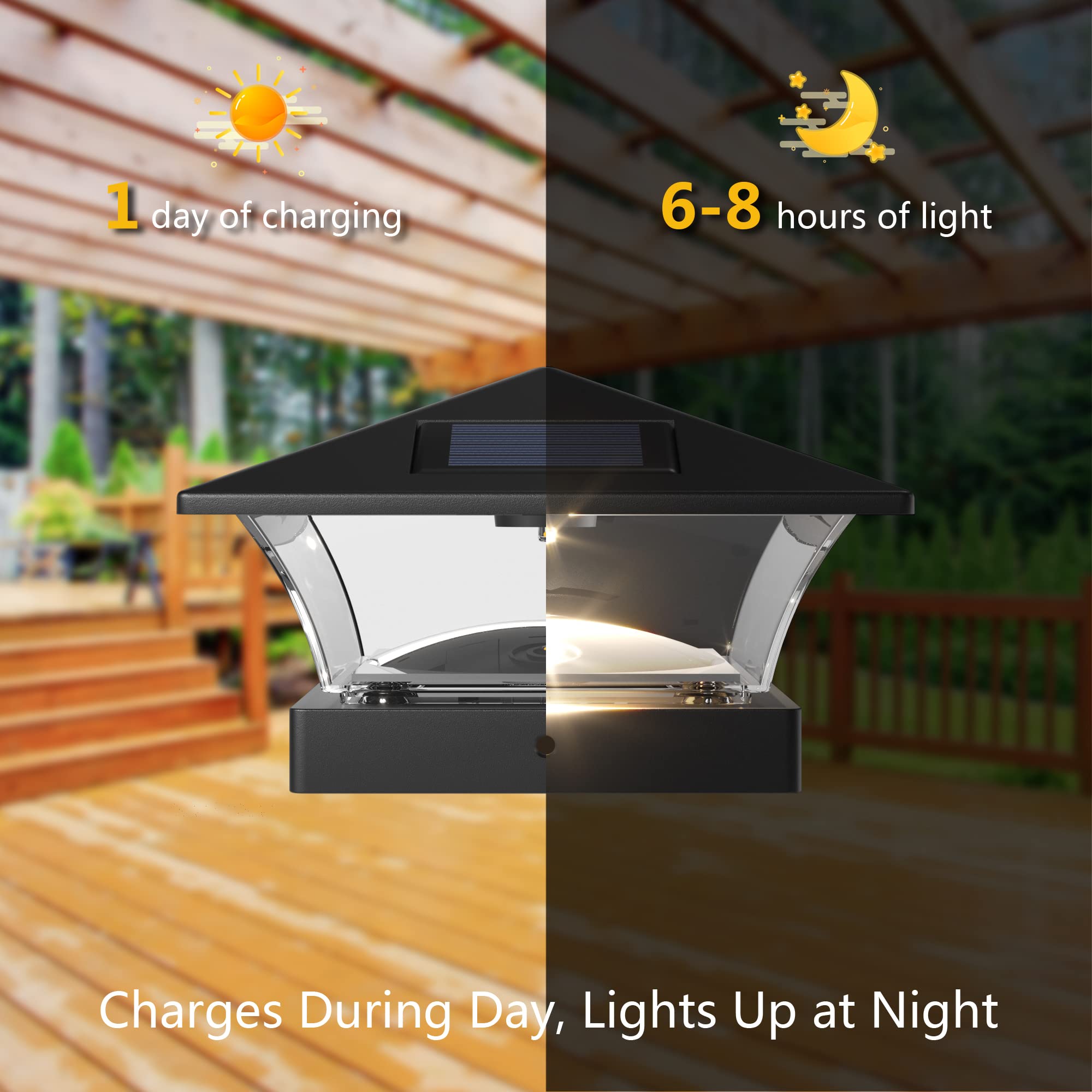 Davinci Lighting Solar Post Cap Lights - Bright LED for Fence, Deck, Patio - 4 Pack - Slate Black