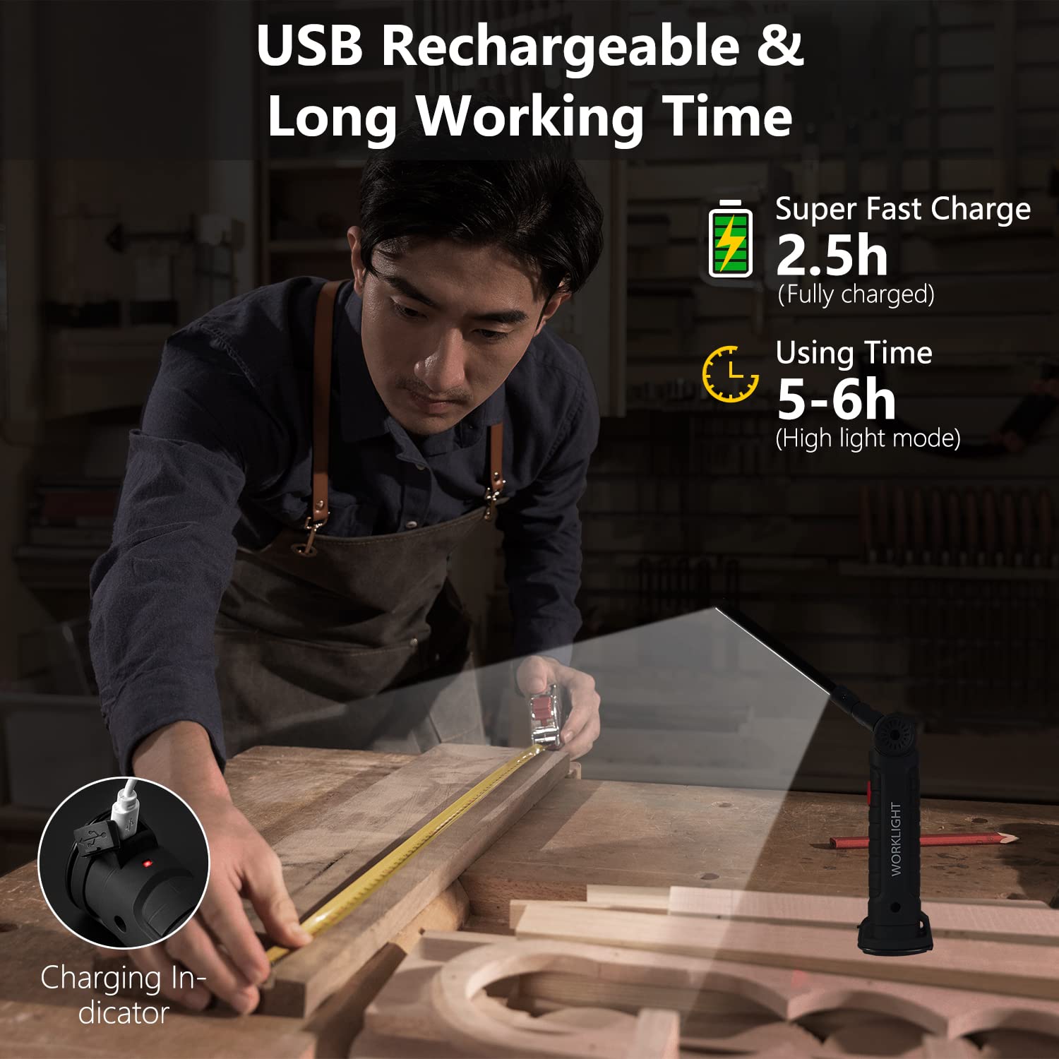 Working Light Portable, Rechargeable Work Lights With Magnetic Base Hanging Hook,360° Rotate 5 Modes,Cob Led 800 Lumens Foldable Inspection Light For Car Repair, Grill And Outdoor Use(2Pack)