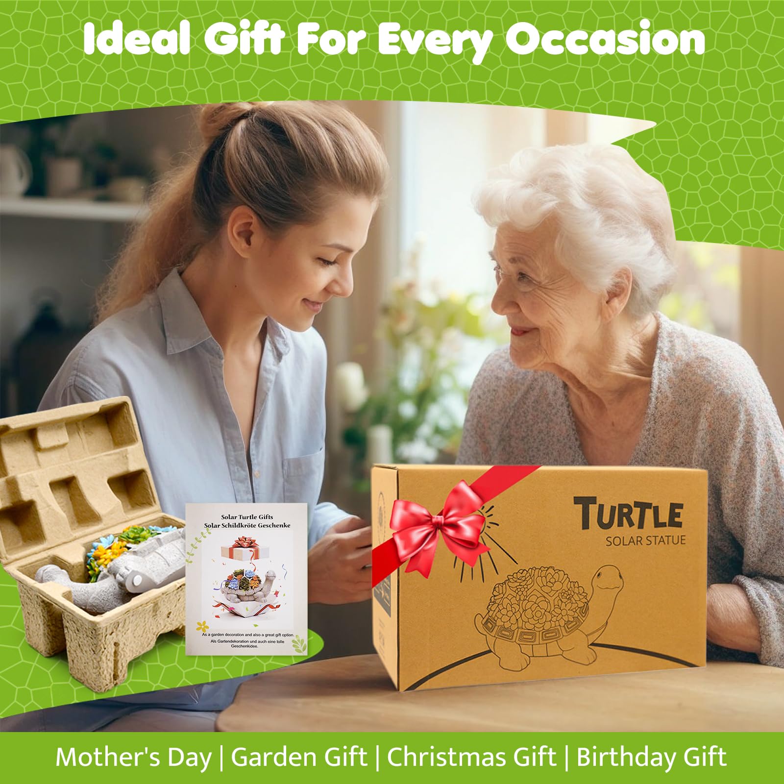 Tiejiajiang Solar Garden Turtle Statue With 7 Led Lights - Gray Turtle Outdoor Decor For Yard