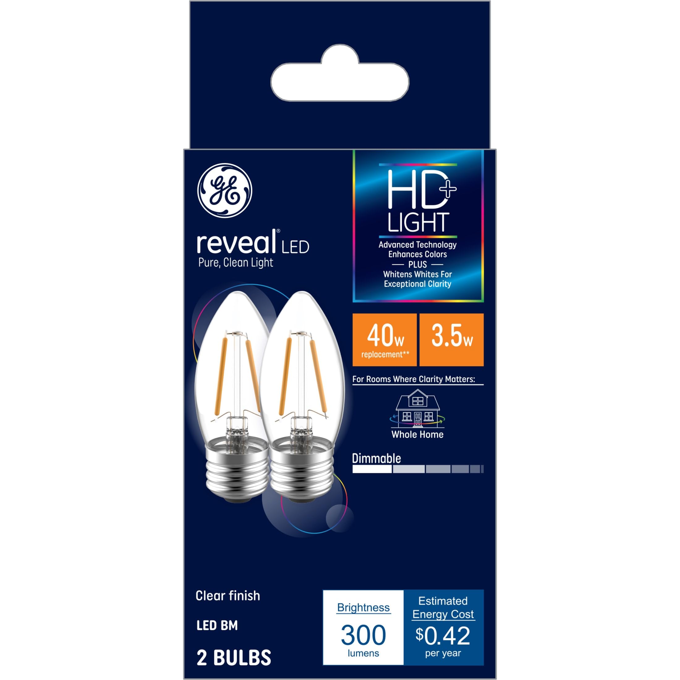 Ge Reveal Led Light Bulbs, Candle Lights, 40 Watts, Clear Decorative B11 Bulbs, Medium Base (8 Pack)