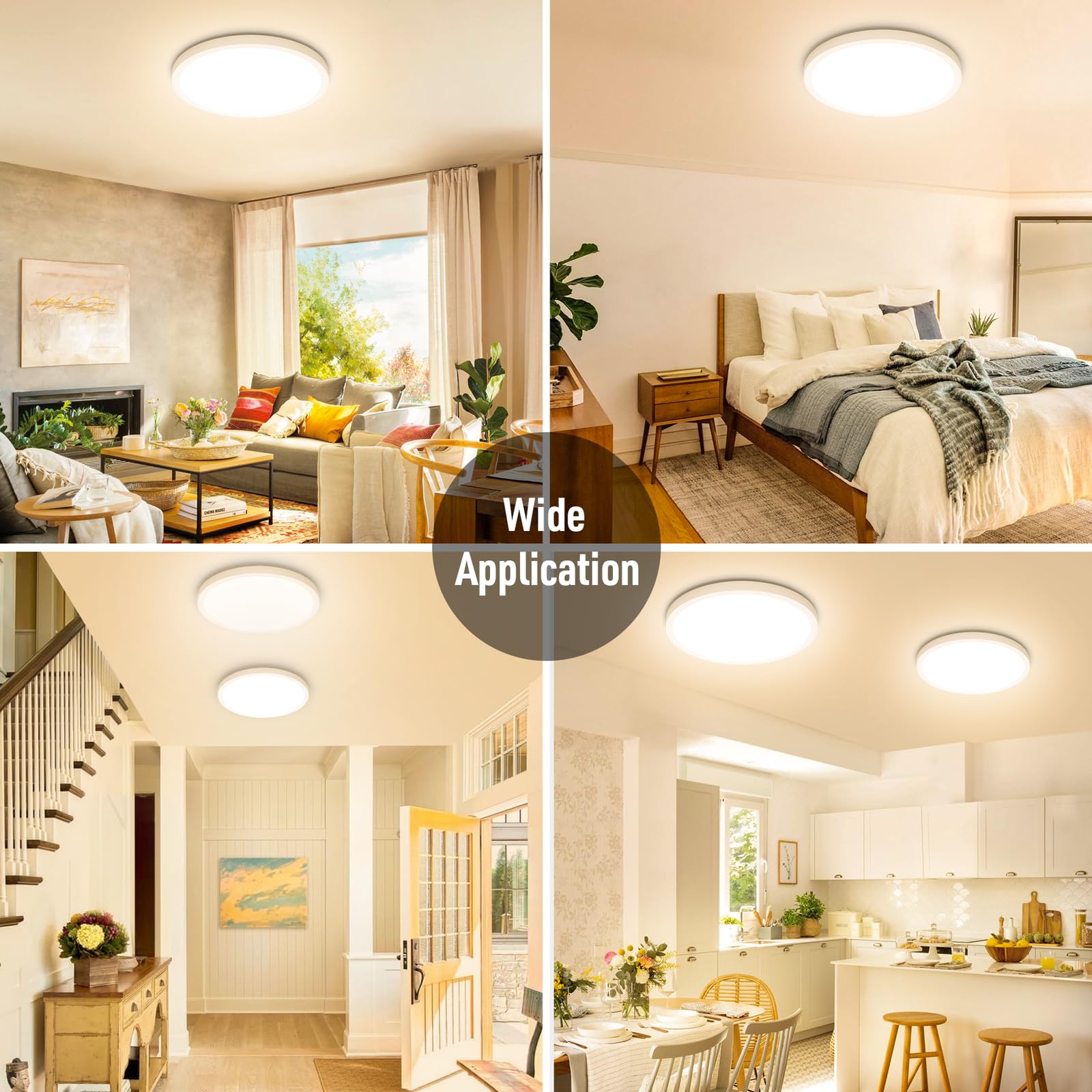 Sunrider 2-Pack Led Flush Mount Ceiling Light Fixture, 3000K Warm White, 2400Lm, 12 Inch 24W 240W Equiv. Round Flat Ceiling Ligh