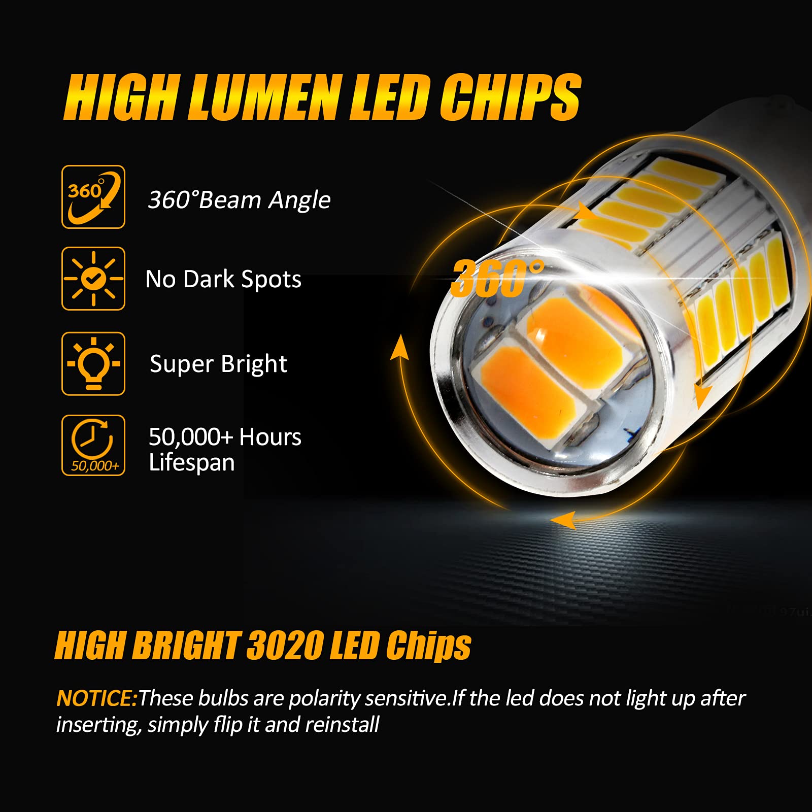 Auxbeam 1156 LED Turn Signal Bulbs, Amber Yellow, 33-SMD Chipsets, Pack of 2, Model H67002586