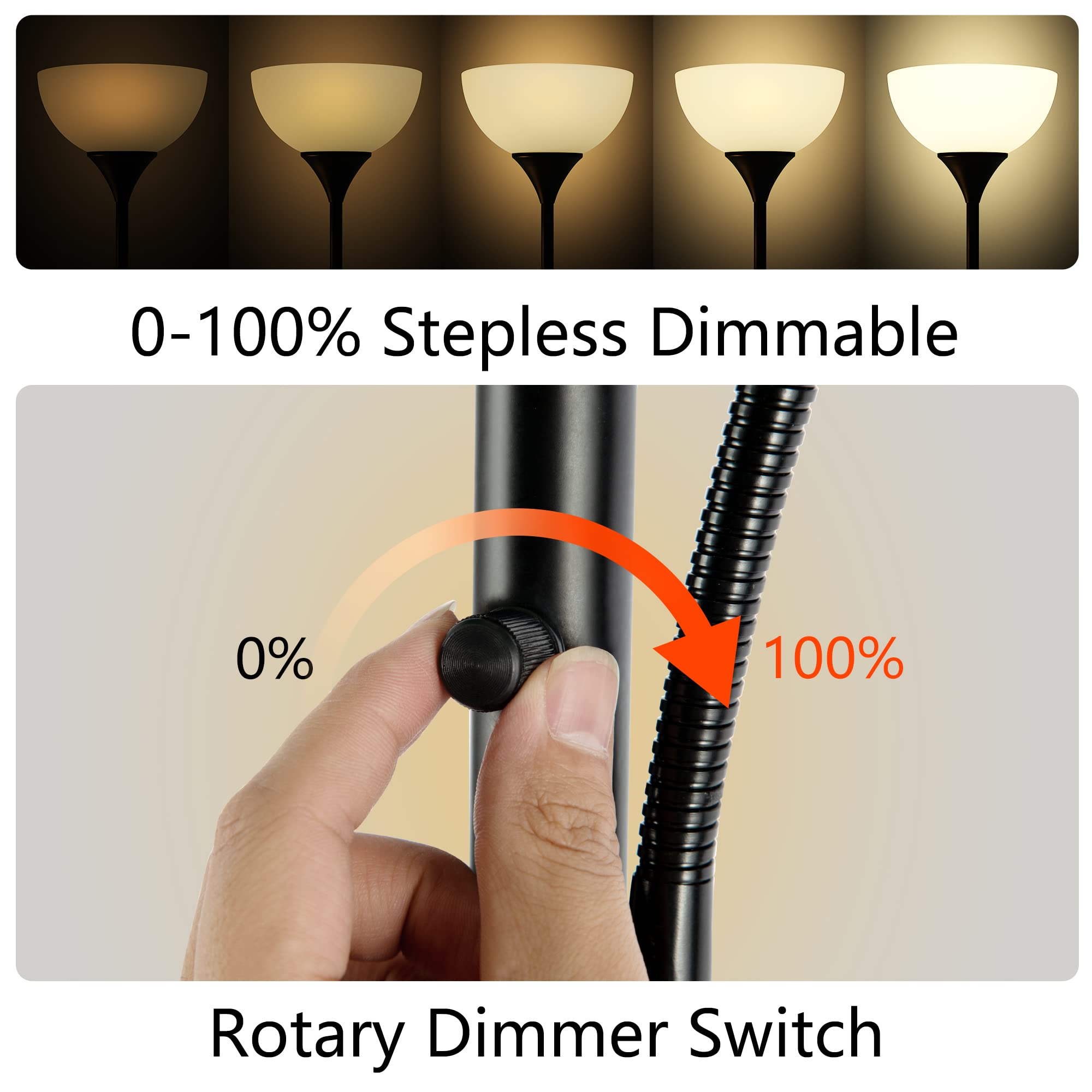 Floor Lamp, Dimmable Standing Lamp, Stepless Dimming Brightness, Included 9W And 5W Led Bulbs, Industrial Floor Lamp For Living Room, Bedroom, Office, Reading