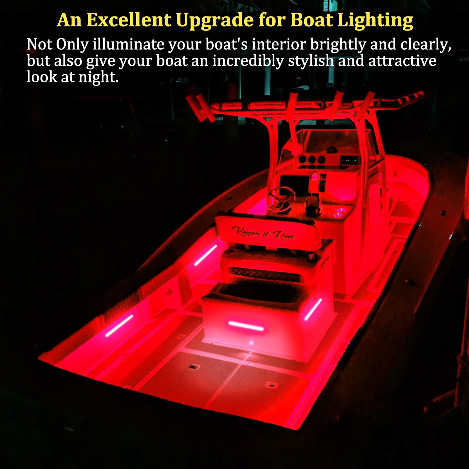 Botepon Marine LED Boat Interior Lights, IP67 Waterproof, No Drill Install, Red, Model BP-6led-strip light-10